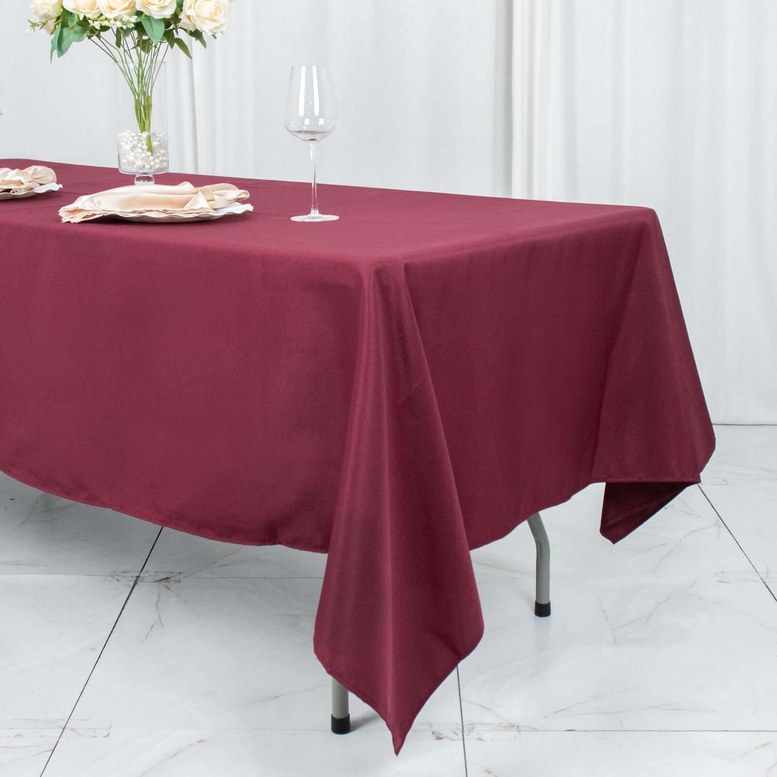 Premium Polyester Rectangle Tablecloth 60"x102" Burgundy - 220GSM Wrinkle-Resistant Table Cover - Image 2