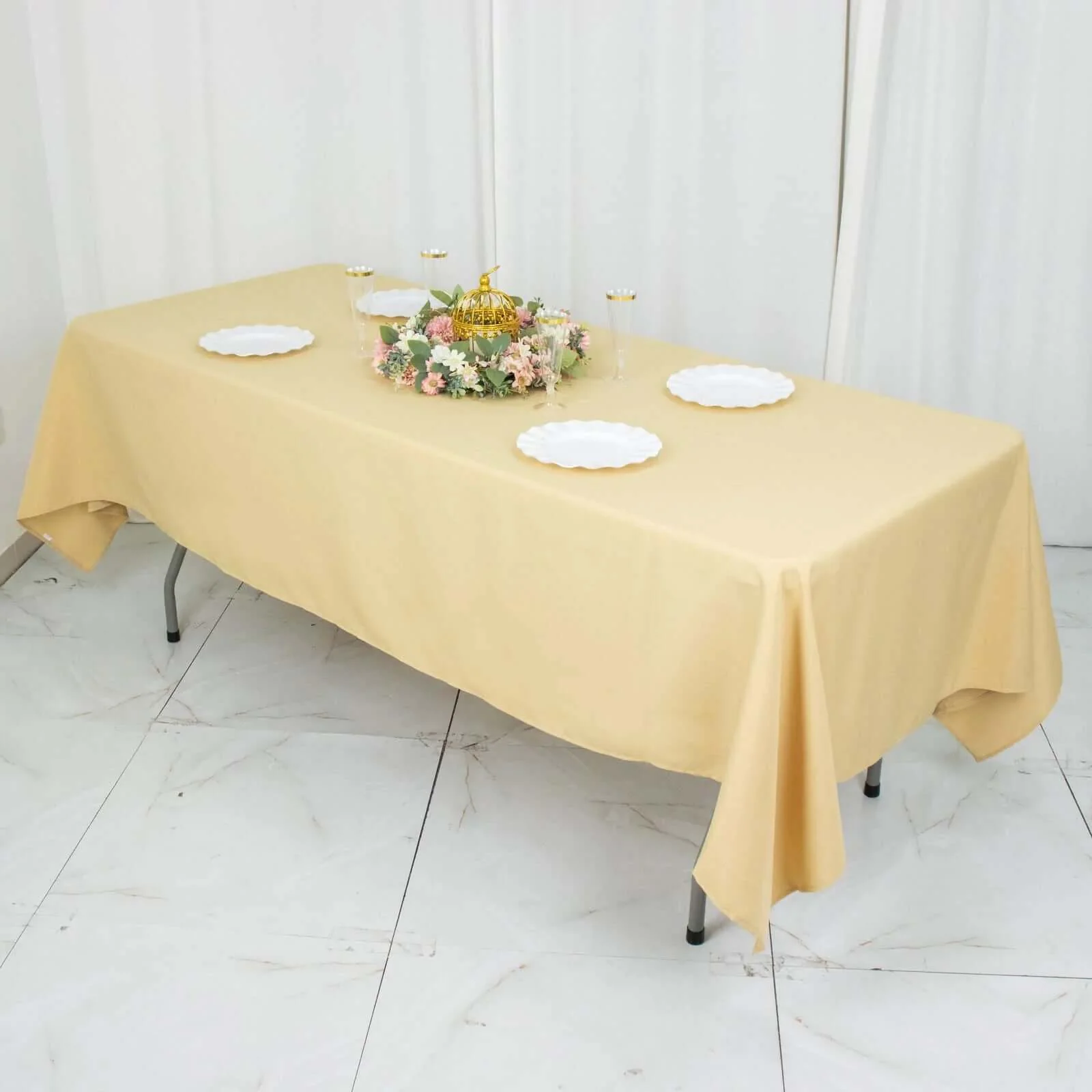 Premium Polyester Rectangle Tablecloth 60"x102" Champagne - 220GSM Wrinkle-Resistant Table Cover - Image 3