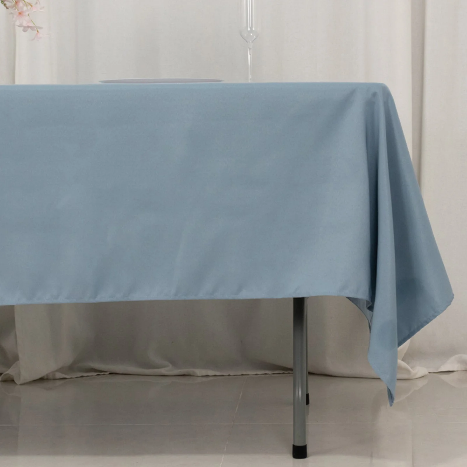 Premium Polyester Rectangle Tablecloth 60"x102" Dusty Blue - 220GSM Wrinkle-Resistant Table Cover - Image 2