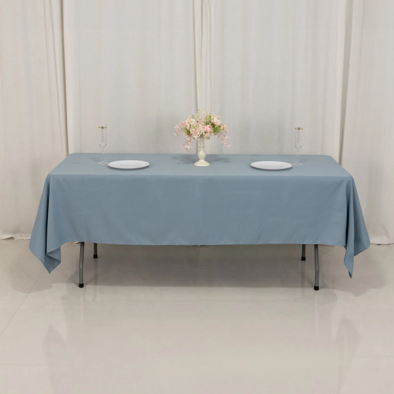 Premium Polyester Rectangle Tablecloth 60"x102" Dusty Blue - 220GSM Wrinkle-Resistant Table Cover - Image 4