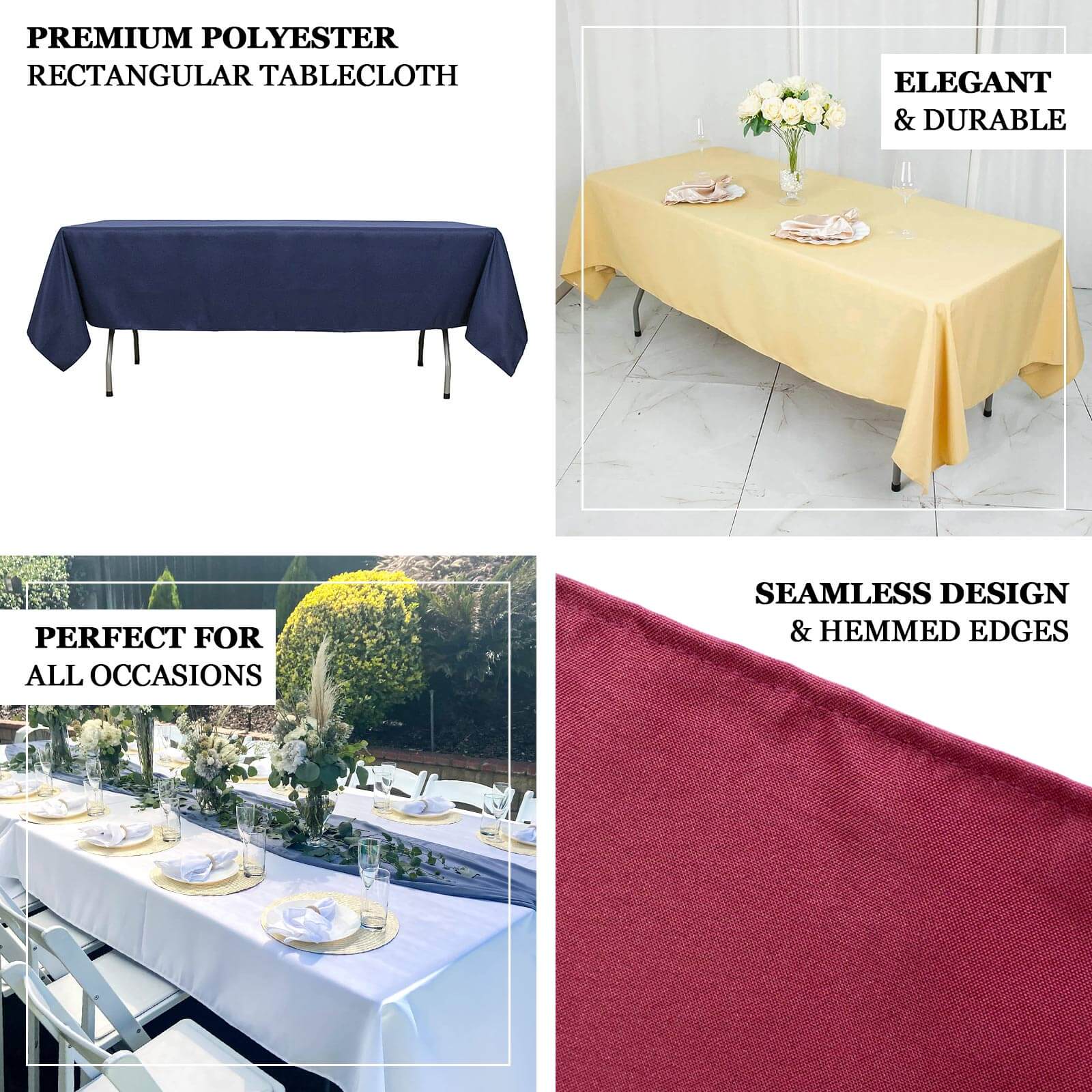 Premium Polyester Rectangle Tablecloth 60"x102" Gold - 220GSM Wrinkle-Resistant Table Cover - Image 4