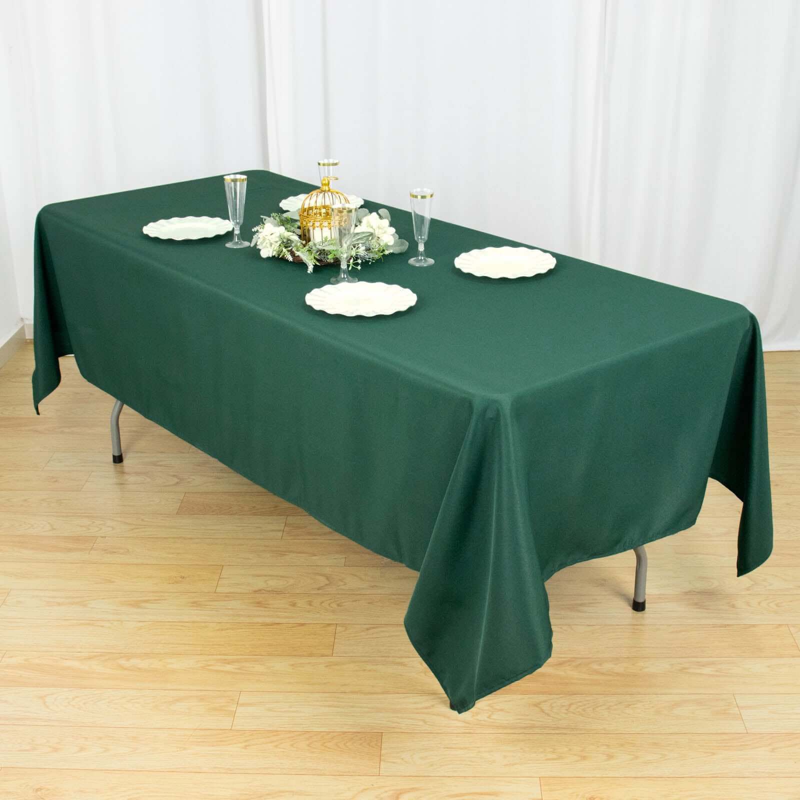 Premium Polyester Rectangle Tablecloth 60"x102" Hunter Emerald Green - 220GSM Wrinkle-Resistant Table Cover - Image 4