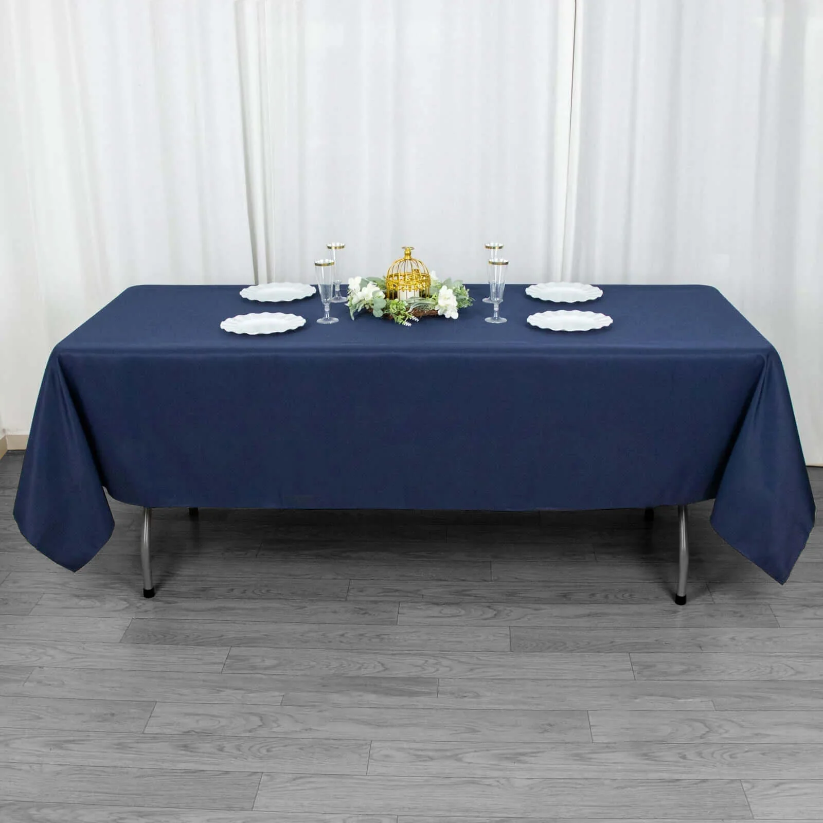 Premium Polyester Rectangle Tablecloth 60"x102" Navy Blue - 220GSM Wrinkle-Resistant Table Cover - Image 3