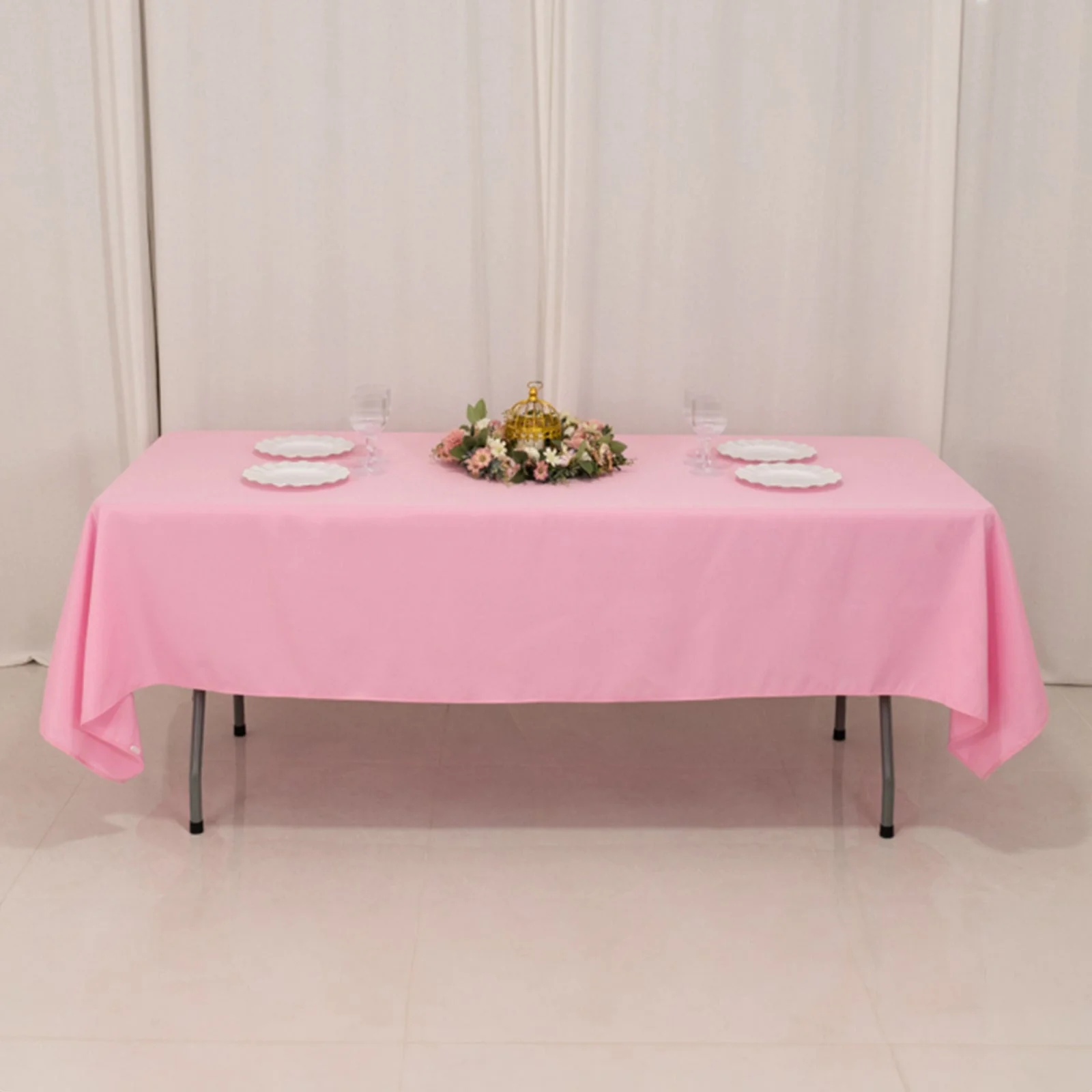Premium Polyester Rectangle Tablecloth 60"x102" Pink - 220GSM Wrinkle-Resistant Table Cover - Image 4