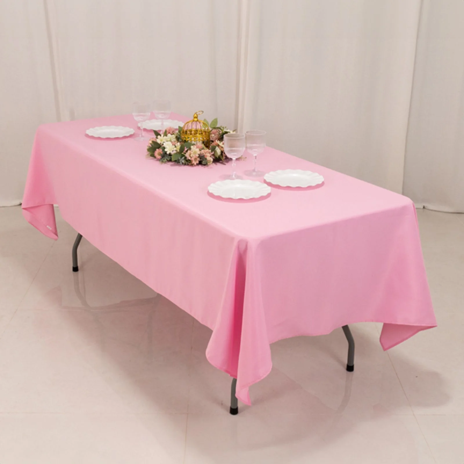 Premium Polyester Rectangle Tablecloth 60"x102" Pink - 220GSM Wrinkle-Resistant Table Cover - Image 5