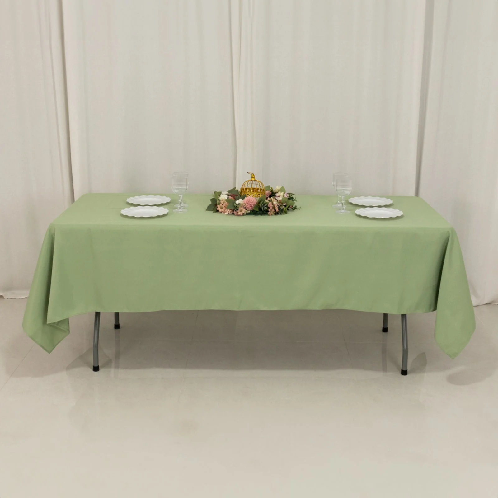 Premium Polyester Rectangle Tablecloth 60"x102" Sage Green - 220GSM Wrinkle-Resistant Table Cover - Image 4