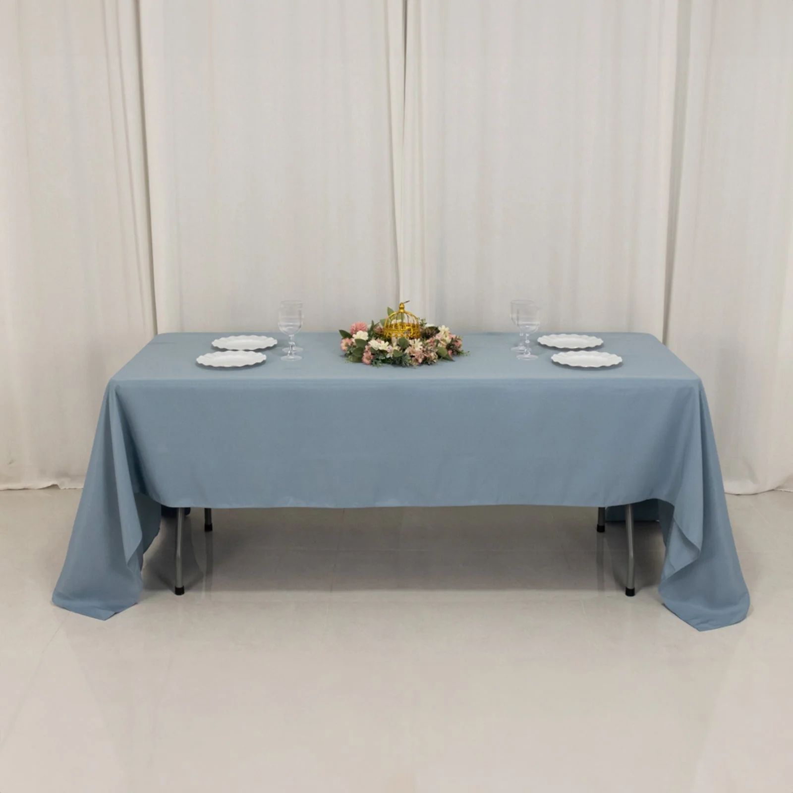 Premium Polyester Rectangle Tablecloth 60"x126" Dusty Blue - 220GSM Wrinkle-Resistant Table Cover - Image 6