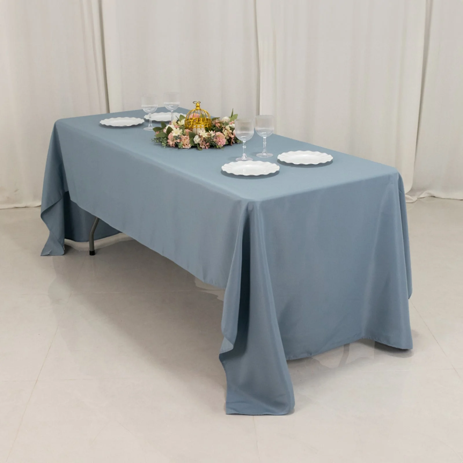Premium Polyester Rectangle Tablecloth 60"x126" Dusty Blue - 220GSM Wrinkle-Resistant Table Cover - Image 7