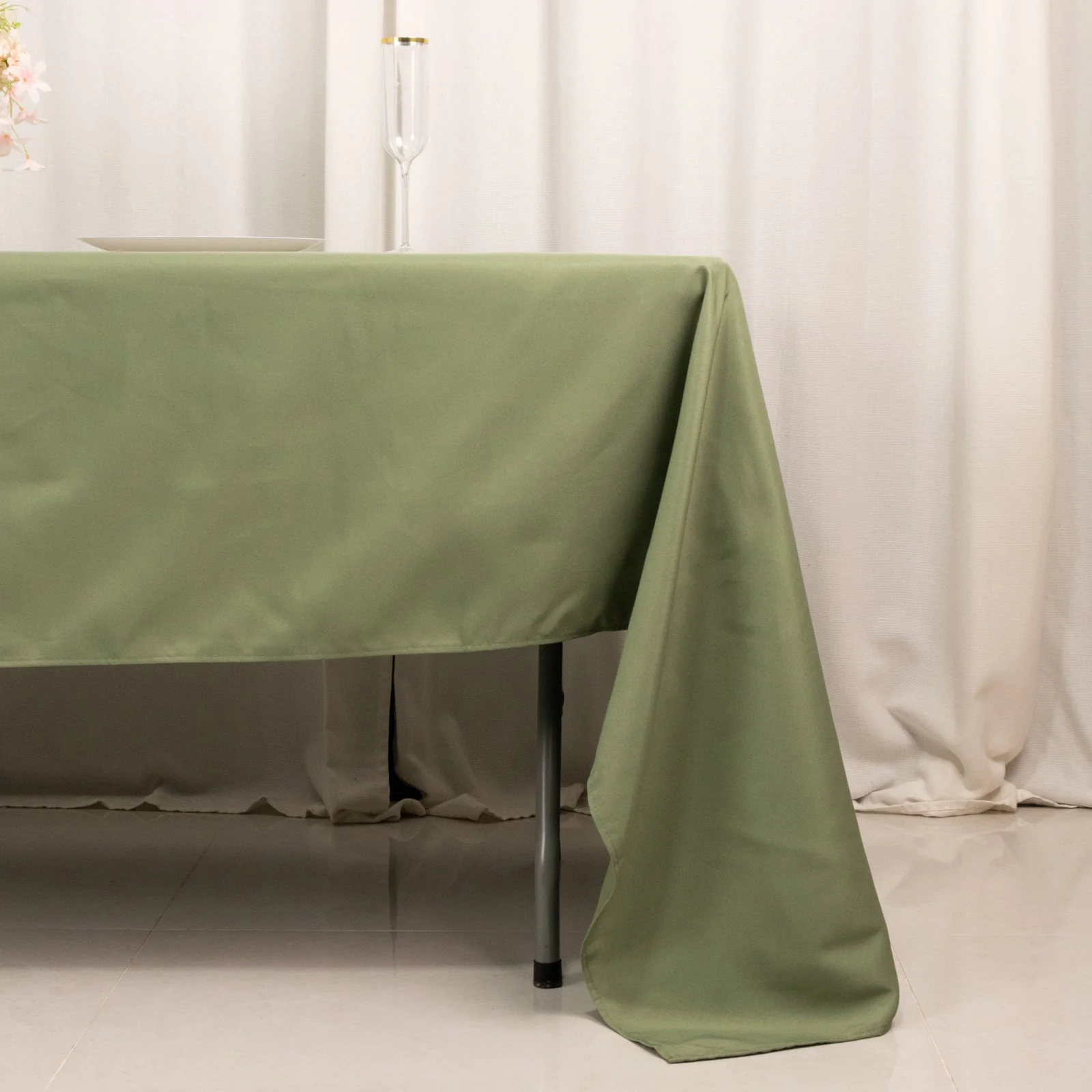 Premium Polyester Rectangle Tablecloth 60"x126" Dusty Sage Green - 220GSM Wrinkle-Resistant Table Cover - Image 2