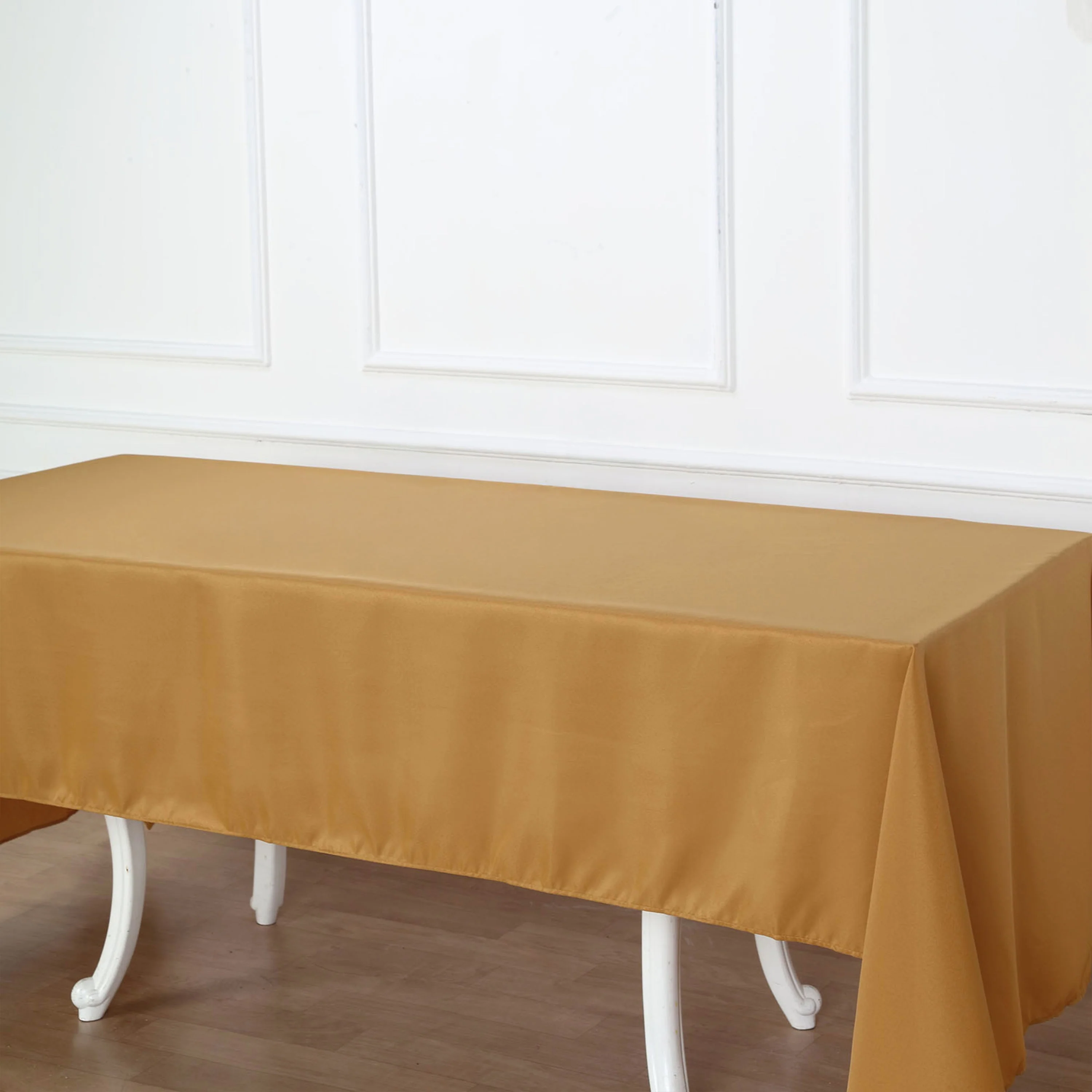Premium Polyester Rectangle Tablecloth 60"x126" Gold - 220GSM Wrinkle-Resistant Table Cover - Image 2