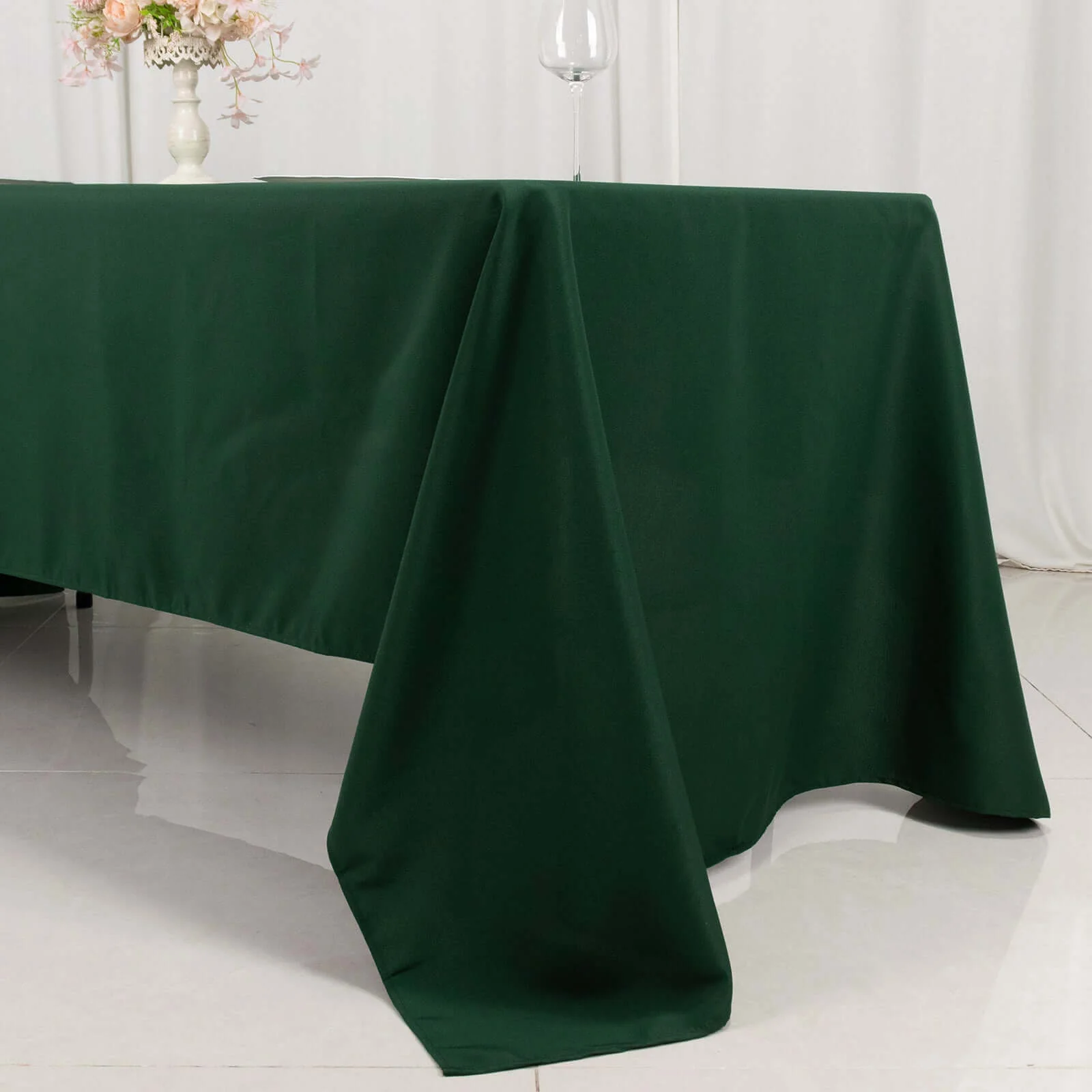 Premium Polyester Rectangle Tablecloth 60"x126" Hunter Emerald Green - 220GSM Wrinkle-Resistant Table Cover - Image 2