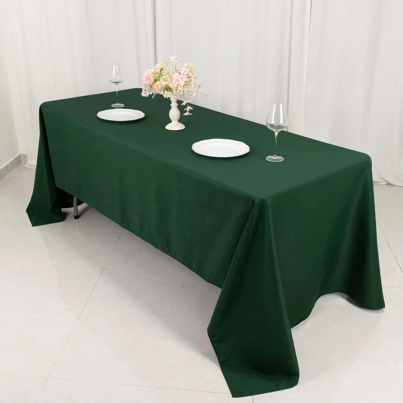 Premium Polyester Rectangle Tablecloth 60"x126" Hunter Emerald Green - 220GSM Wrinkle-Resistant Table Cover - Image 6