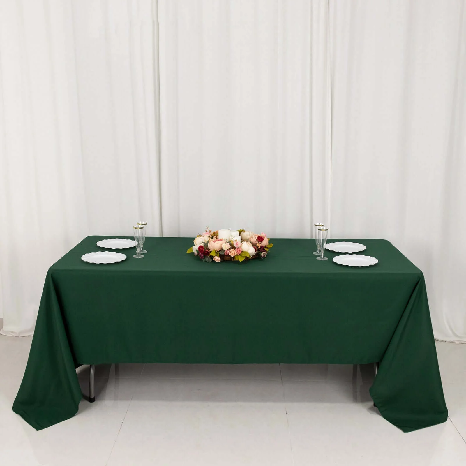 Premium Polyester Rectangle Tablecloth 60"x126" Hunter Emerald Green - 220GSM Wrinkle-Resistant Table Cover - Image 7