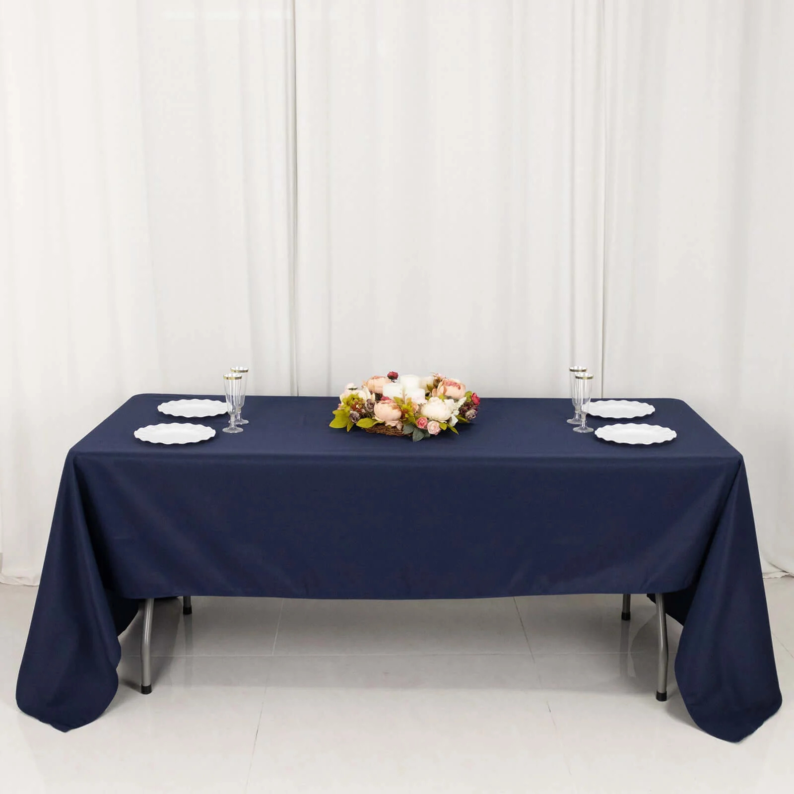 Premium Polyester Rectangle Tablecloth 60"x126" Navy Blue - 220GSM Wrinkle-Resistant Table Cover - Image 6