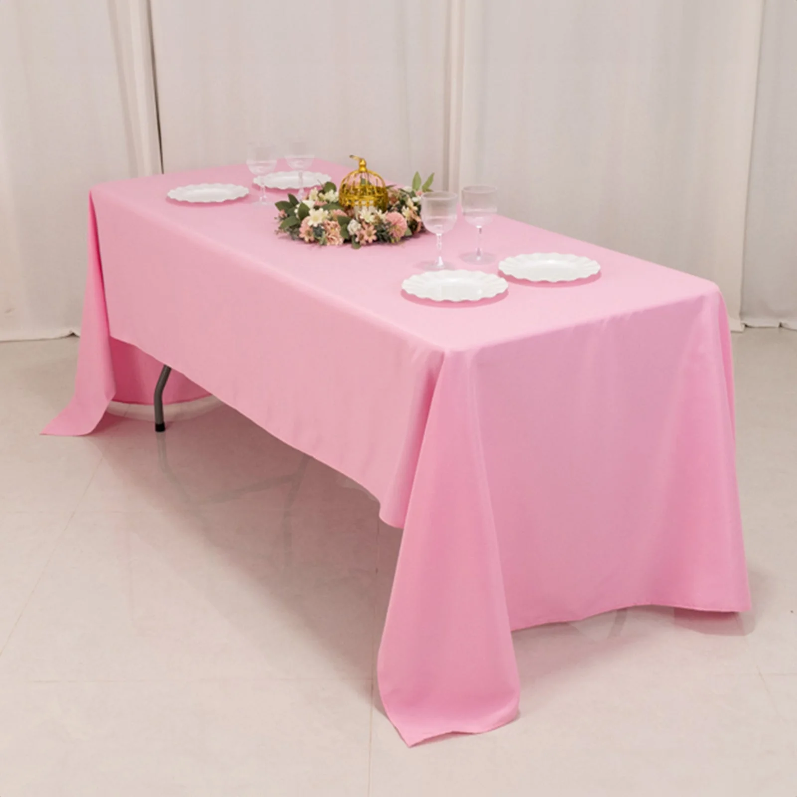 Premium Polyester Rectangle Tablecloth 60"x126" Pink - 220GSM Wrinkle-Resistant Table Cover - Image 7