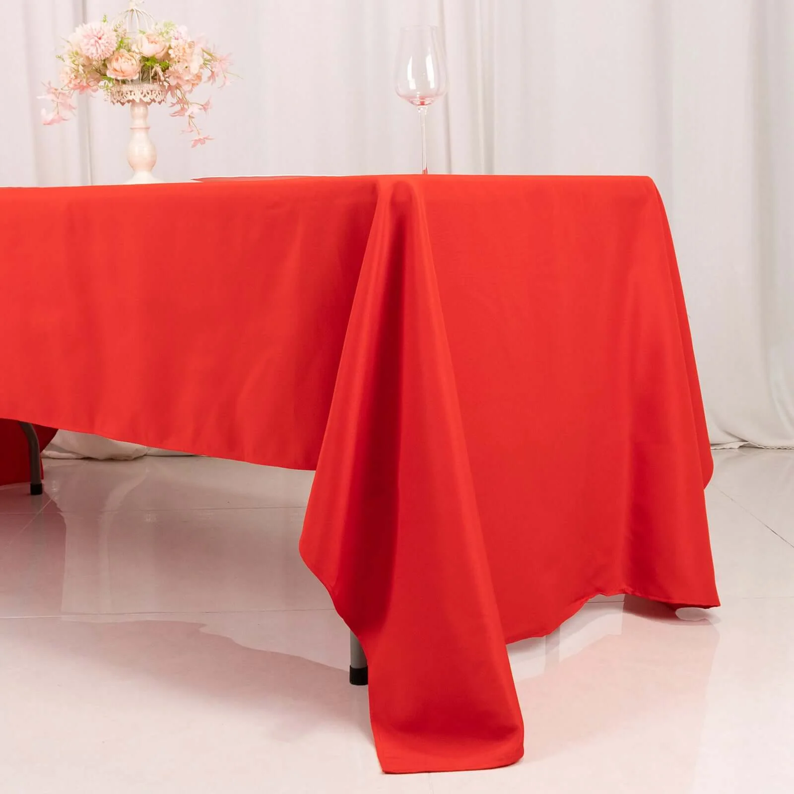 Premium Polyester Rectangle Tablecloth 60"x126" Red - 220GSM Wrinkle-Resistant Table Cover - Image 2