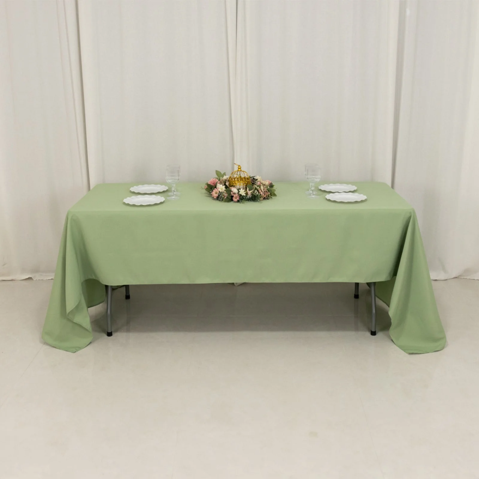 Premium Polyester Rectangle Tablecloth 60"x126" Sage Green - 220GSM Wrinkle-Resistant Table Cover - Image 5