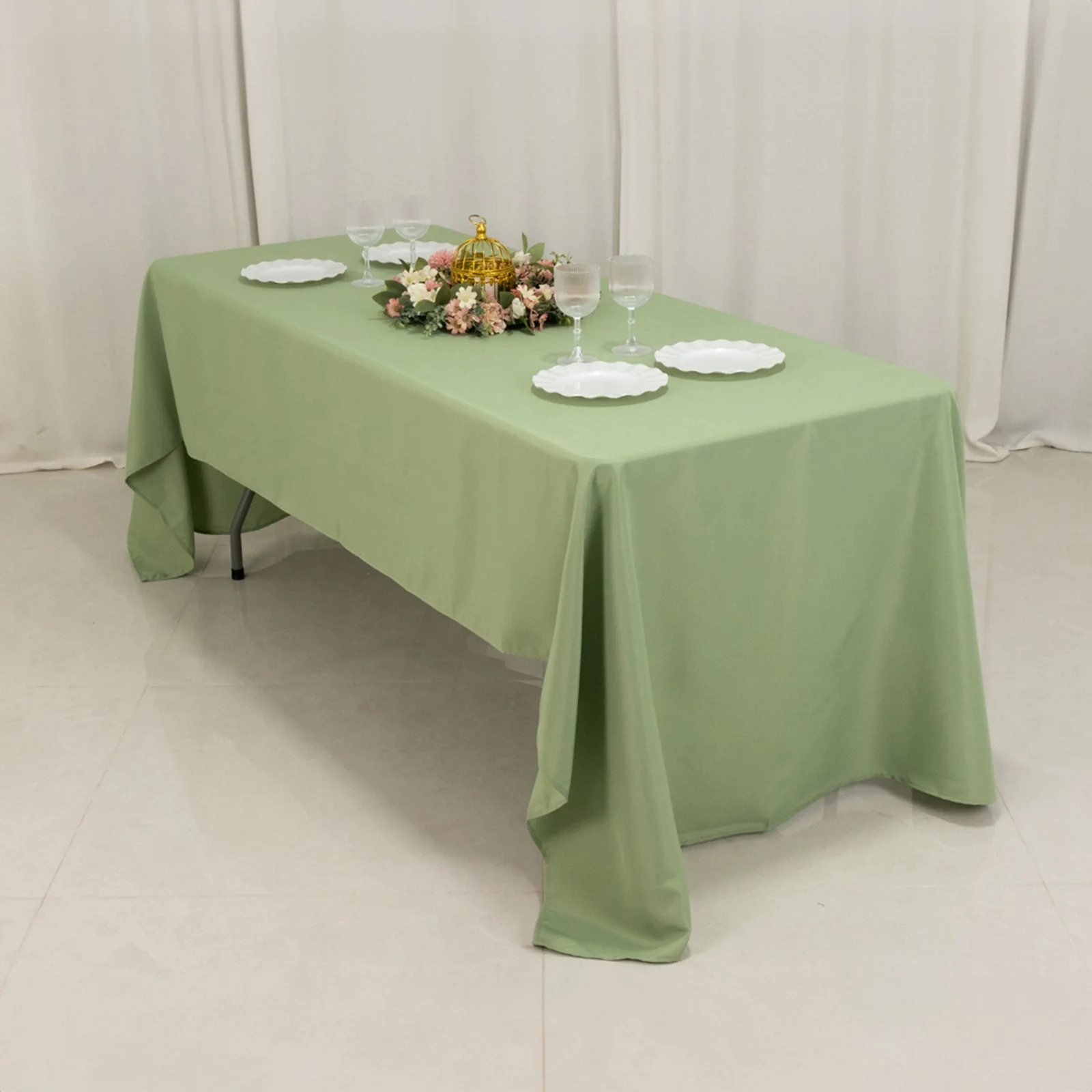 Premium Polyester Rectangle Tablecloth 60"x126" Sage Green - 220GSM Wrinkle-Resistant Table Cover - Image 6