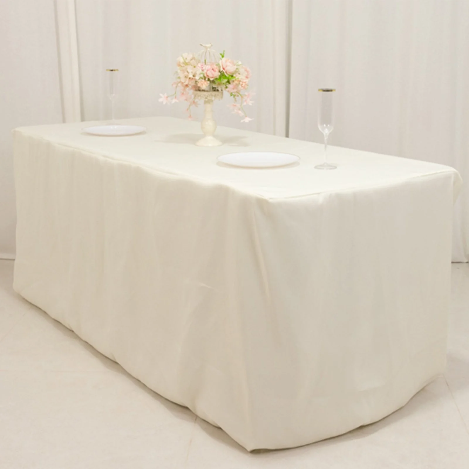 Premium Polyester Rectangle Tablecloth 6ft Ivory - Durable Fitted 220GSM Table Cover - Image 4