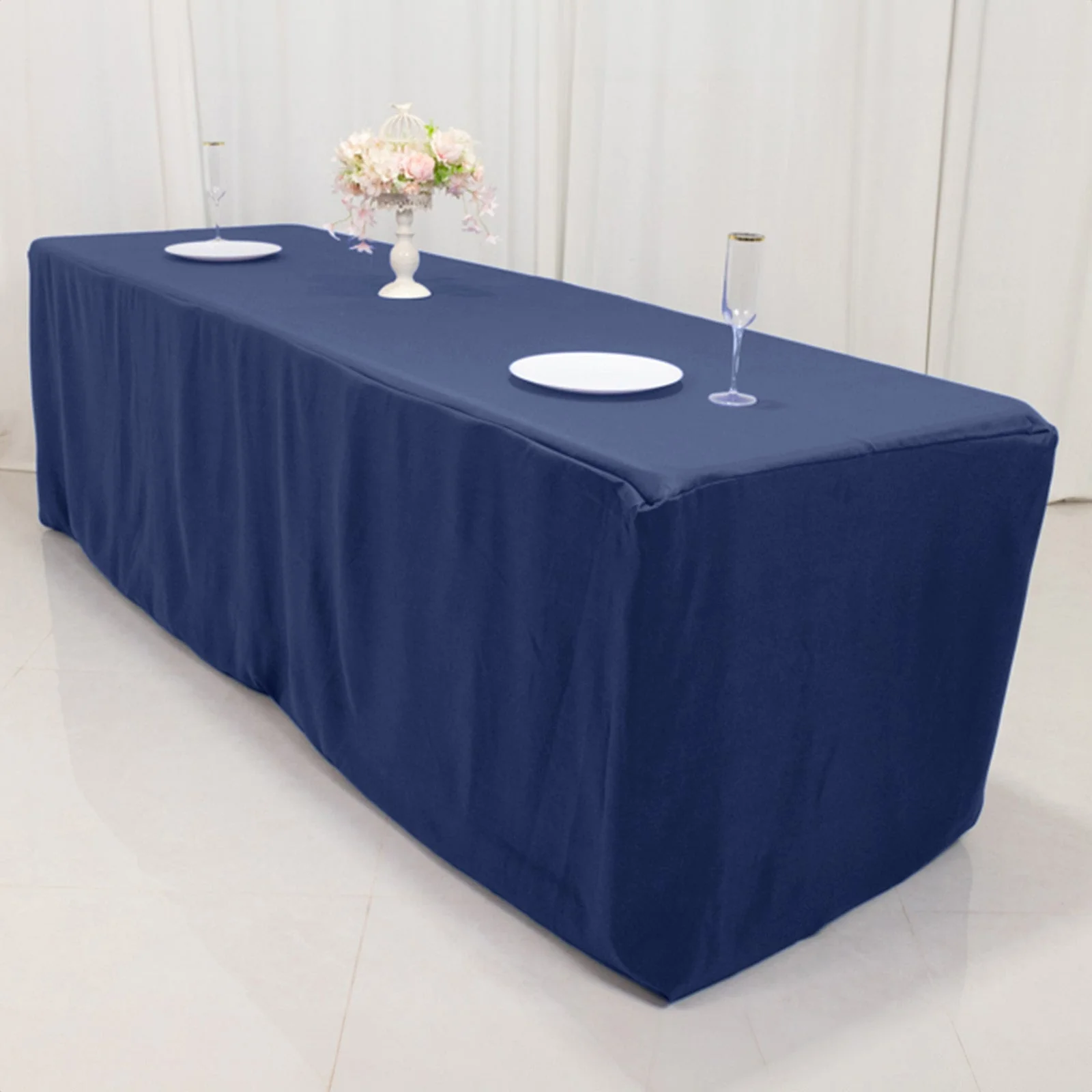 Premium Polyester Rectangle Tablecloth 8ft Navy Blue - Durable Fitted 220GSM Table Cover - Image 8