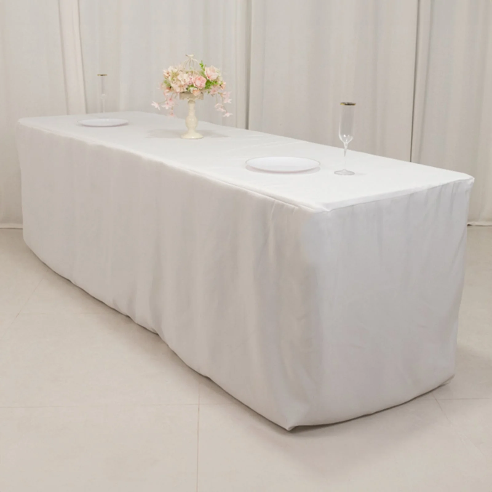 Premium Polyester Rectangle Tablecloth 8ft White - Durable Fitted 220GSM Table Cover for Catering Events & Parties - Image 5
