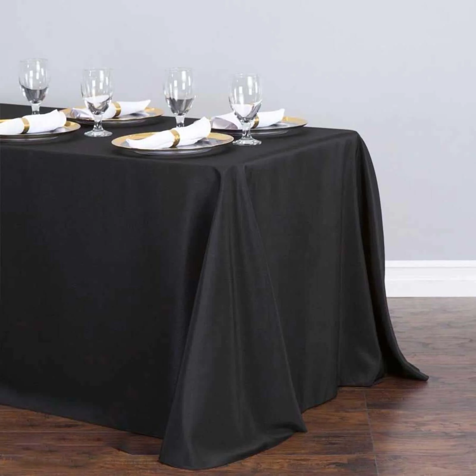 Premium Polyester Rectangle Tablecloth 90"x132" Black - Seamless 220GSM Wrinkle-Resistant & Durable Fabric - Image 7