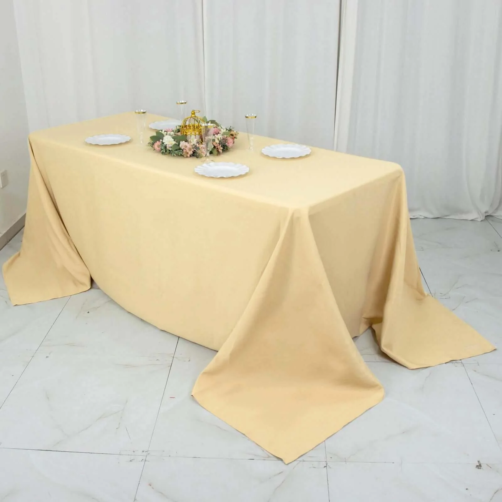 Premium Polyester Rectangle Tablecloth 90"x132" Champagne - Seamless 220GSM Wrinkle-Resistant & Durable Fabric - Image 2