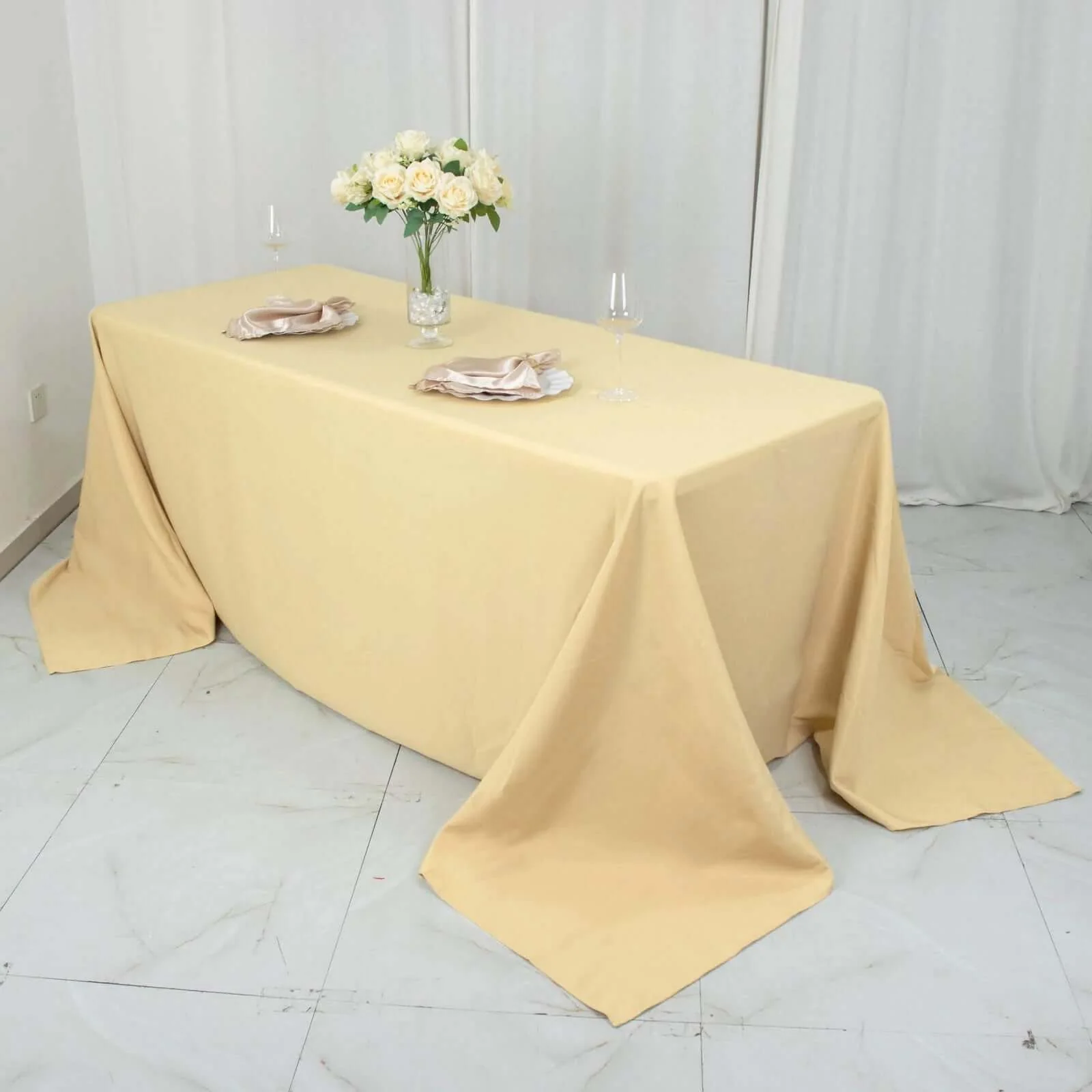Premium Polyester Rectangle Tablecloth 90"x132" Champagne - Seamless 220GSM Wrinkle-Resistant & Durable Fabric - Image 6