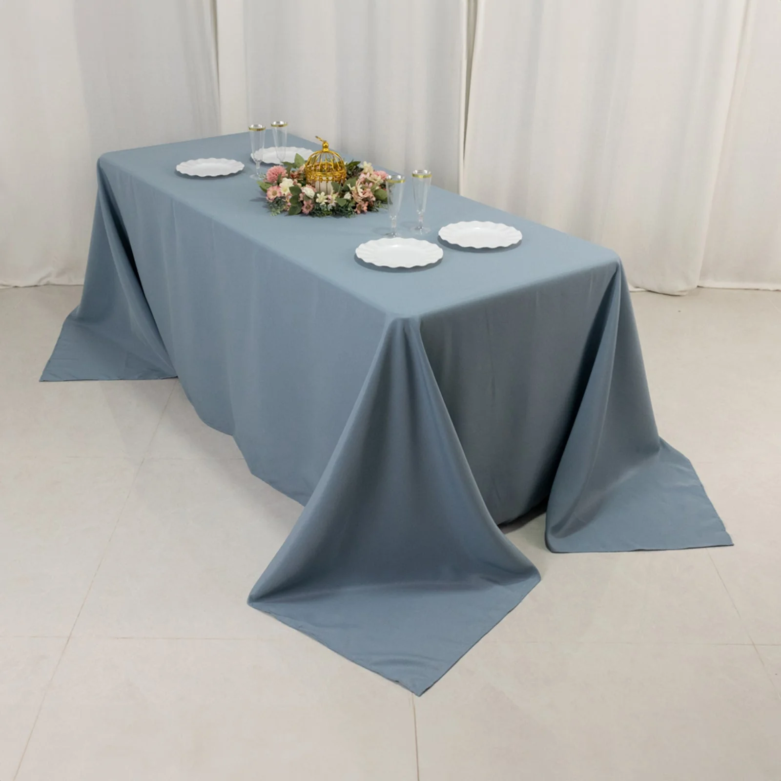 Premium Polyester Rectangle Tablecloth 90"x132" Dusty Blue - Seamless 220GSM Wrinkle-Resistant & Durable Fabric - Image 6