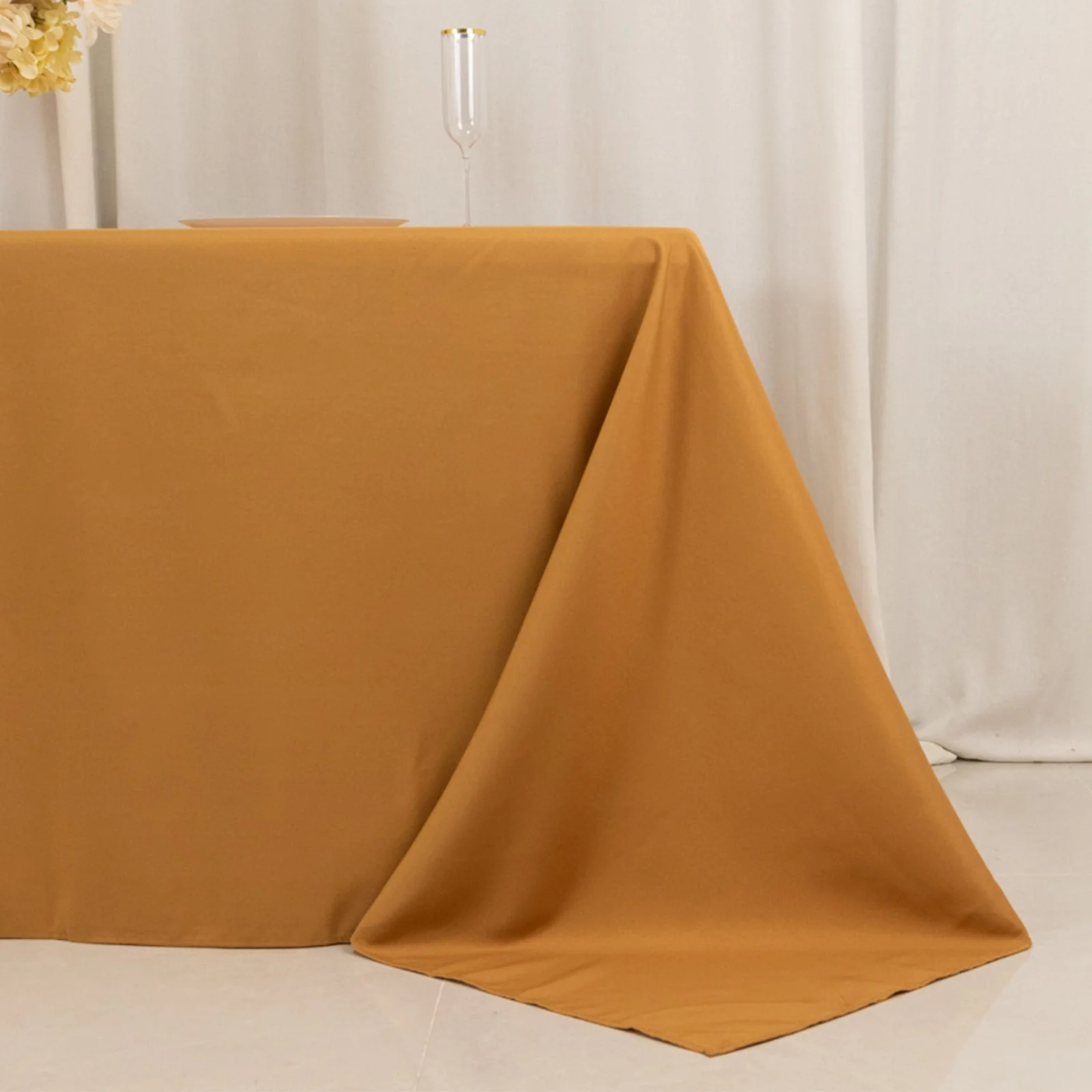 Premium Polyester Rectangle Tablecloth 90"x132" Gold - Seamless 220GSM Wrinkle-Resistant & Durable Fabric - Image 2