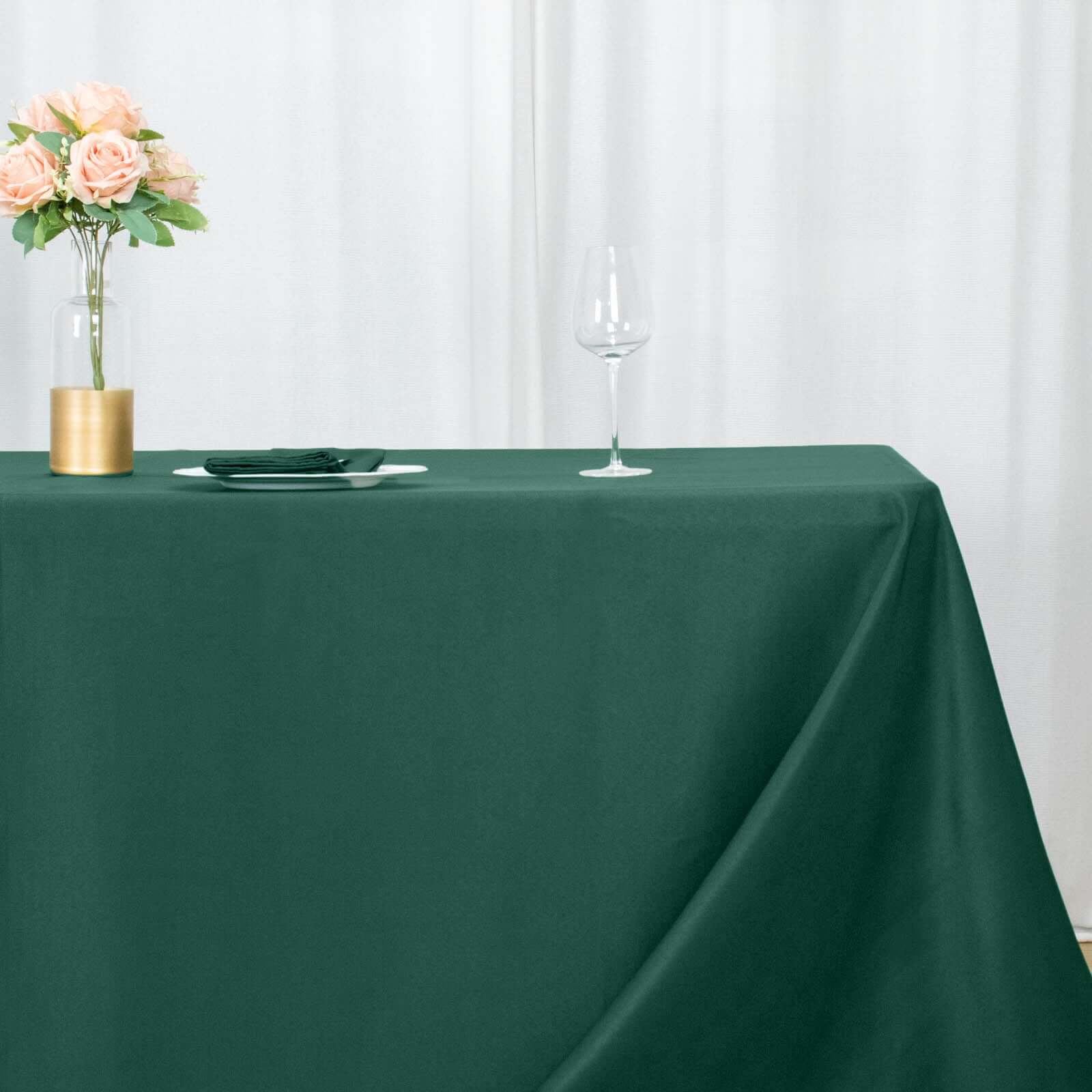 Premium Polyester Rectangle Tablecloth 90"x132" Hunter Emerald Green - Seamless 220GSM Wrinkle-Resistant & Durable Fabric - Image 2