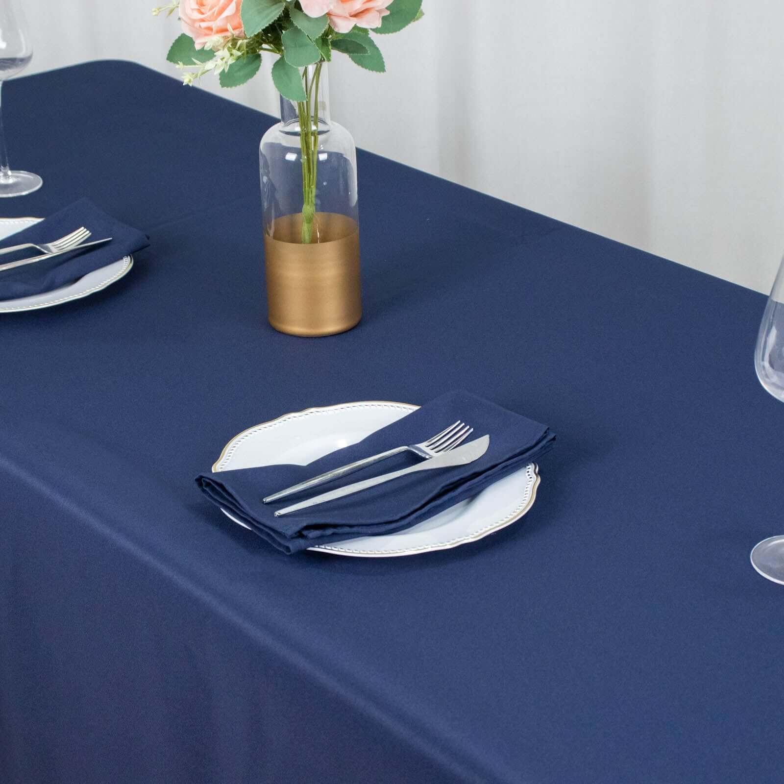Premium Polyester Rectangle Tablecloth 90"x132" Navy Blue - Seamless 220GSM Wrinkle-Resistant & Durable Fabric - Image 10