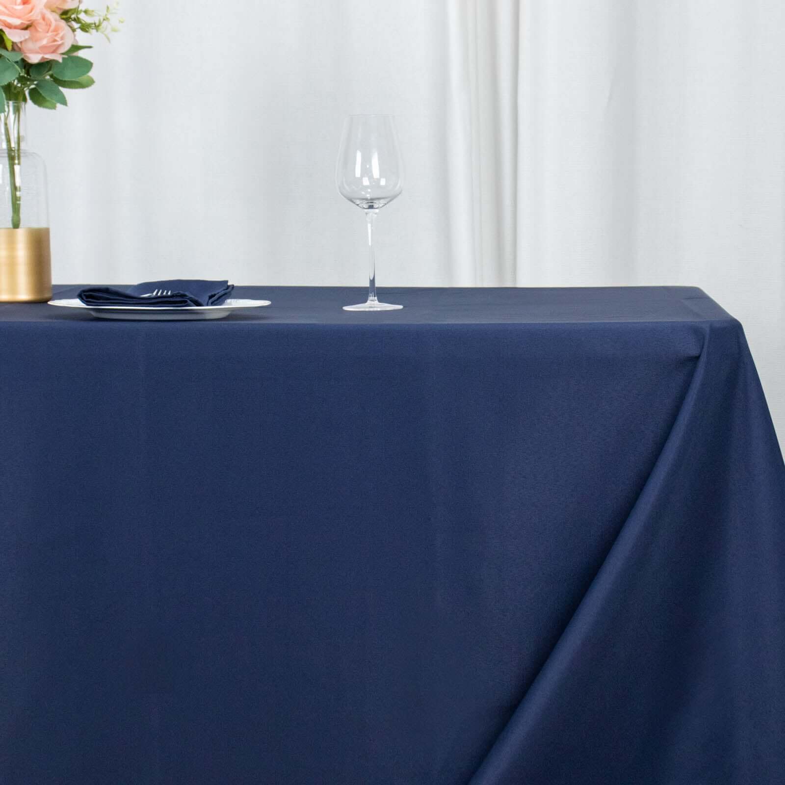 Premium Polyester Rectangle Tablecloth 90"x132" Navy Blue - Seamless 220GSM Wrinkle-Resistant & Durable Fabric - Image 11