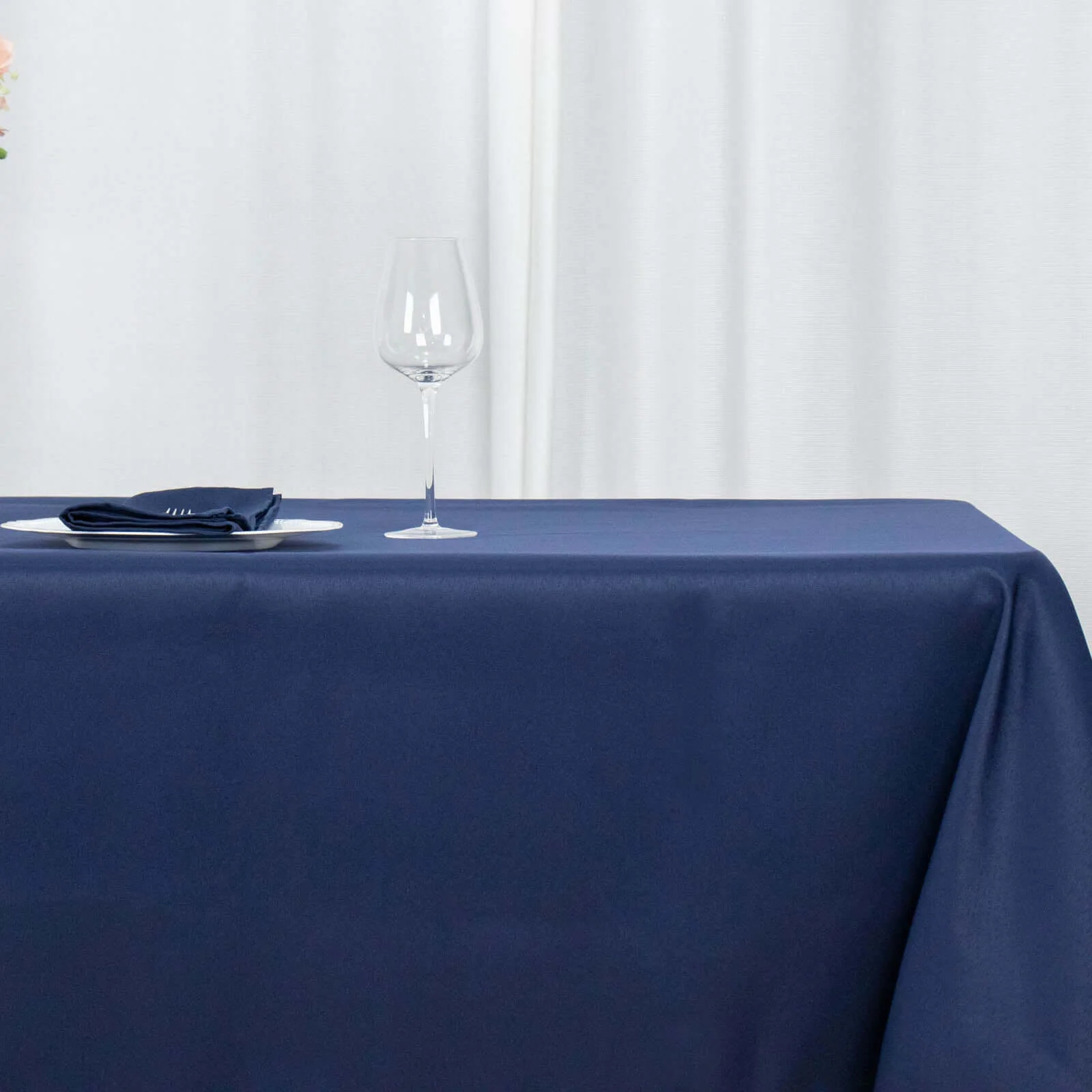 Premium Polyester Rectangle Tablecloth 90"x132" Navy Blue - Seamless 220GSM Wrinkle-Resistant & Durable Fabric - Image 12