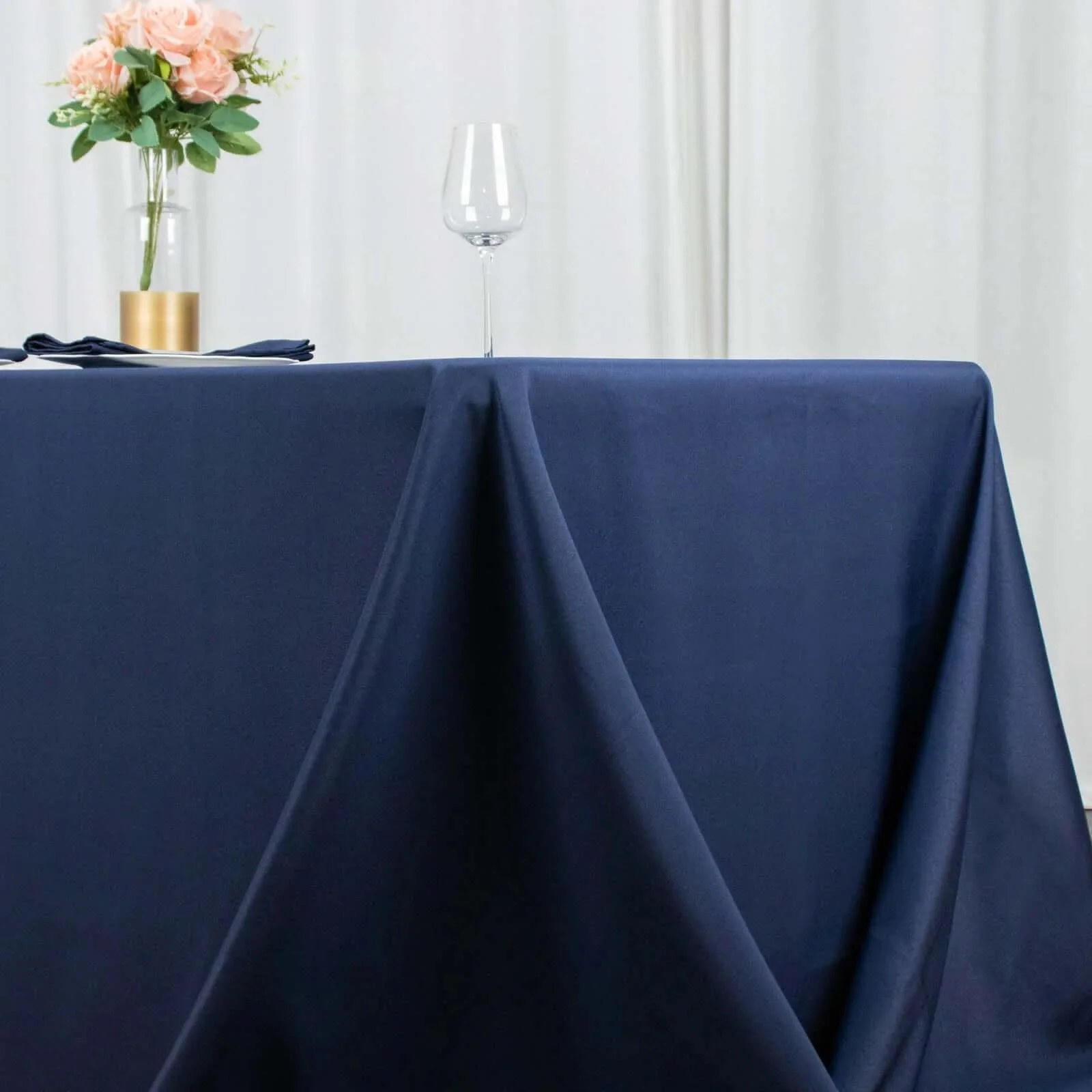 Premium Polyester Rectangle Tablecloth 90"x132" Navy Blue - Seamless 220GSM Wrinkle-Resistant & Durable Fabric - Image 14