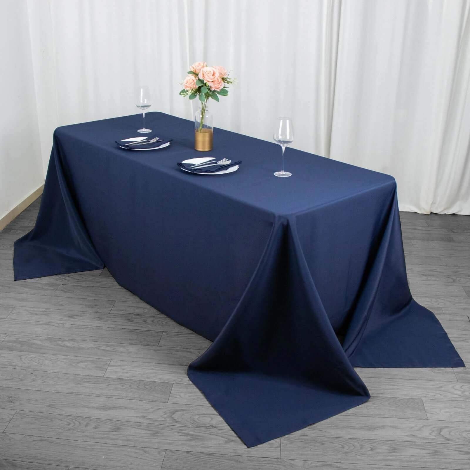Premium Polyester Rectangle Tablecloth 90"x132" Navy Blue - Seamless 220GSM Wrinkle-Resistant & Durable Fabric - Image 15