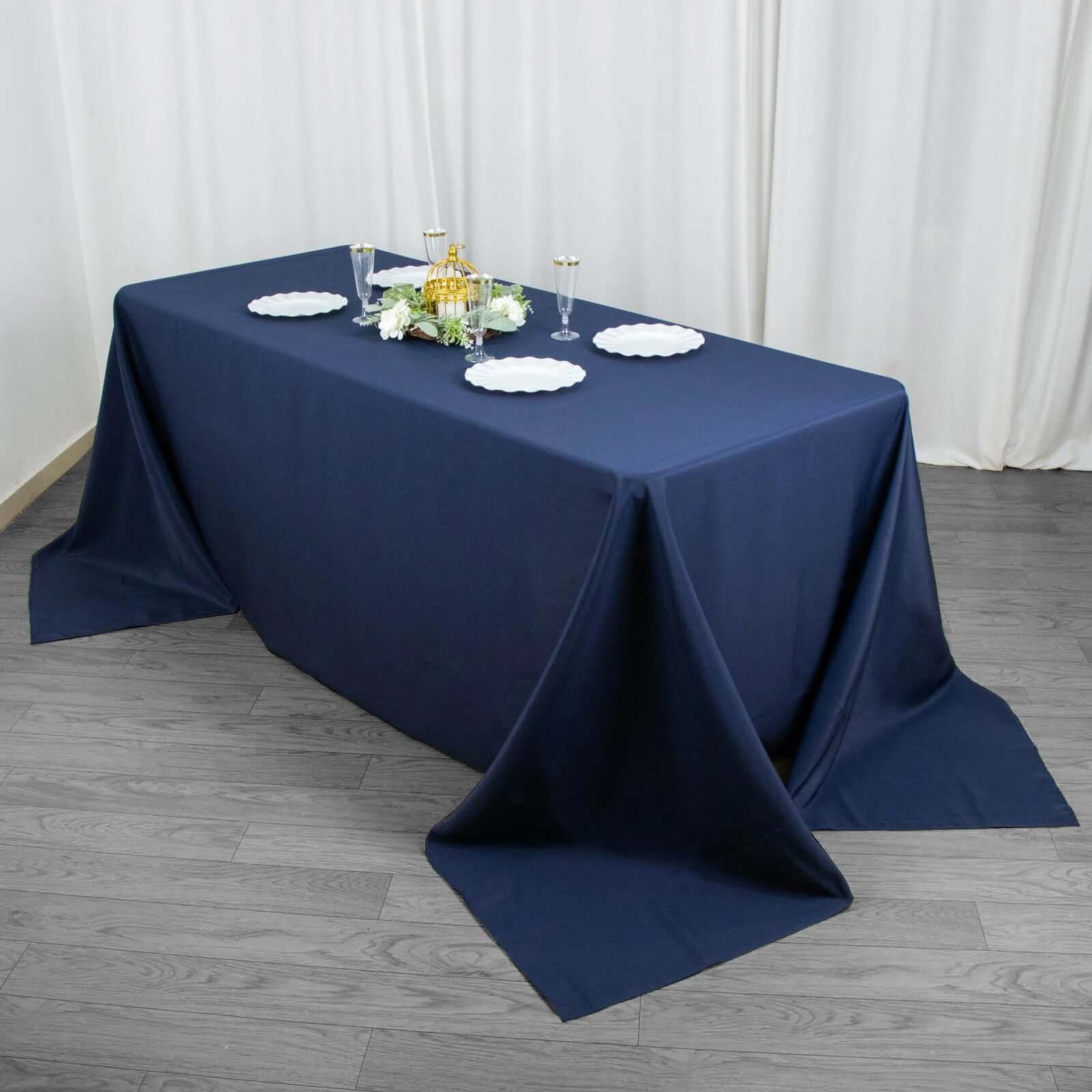 Premium Polyester Rectangle Tablecloth 90"x132" Navy Blue - Seamless 220GSM Wrinkle-Resistant & Durable Fabric - Image 5