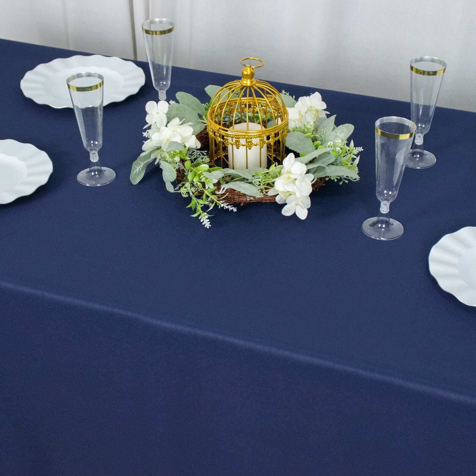 Premium Polyester Rectangle Tablecloth 90"x132" Navy Blue - Seamless 220GSM Wrinkle-Resistant & Durable Fabric - Image 6