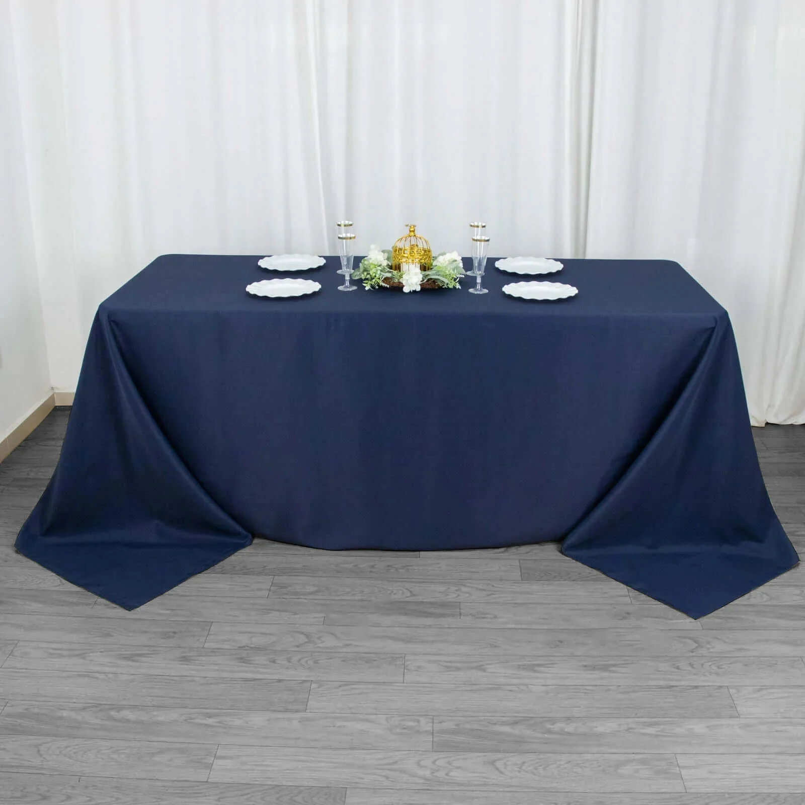 Premium Polyester Rectangle Tablecloth 90"x132" Navy Blue - Seamless 220GSM Wrinkle-Resistant & Durable Fabric - Image 7