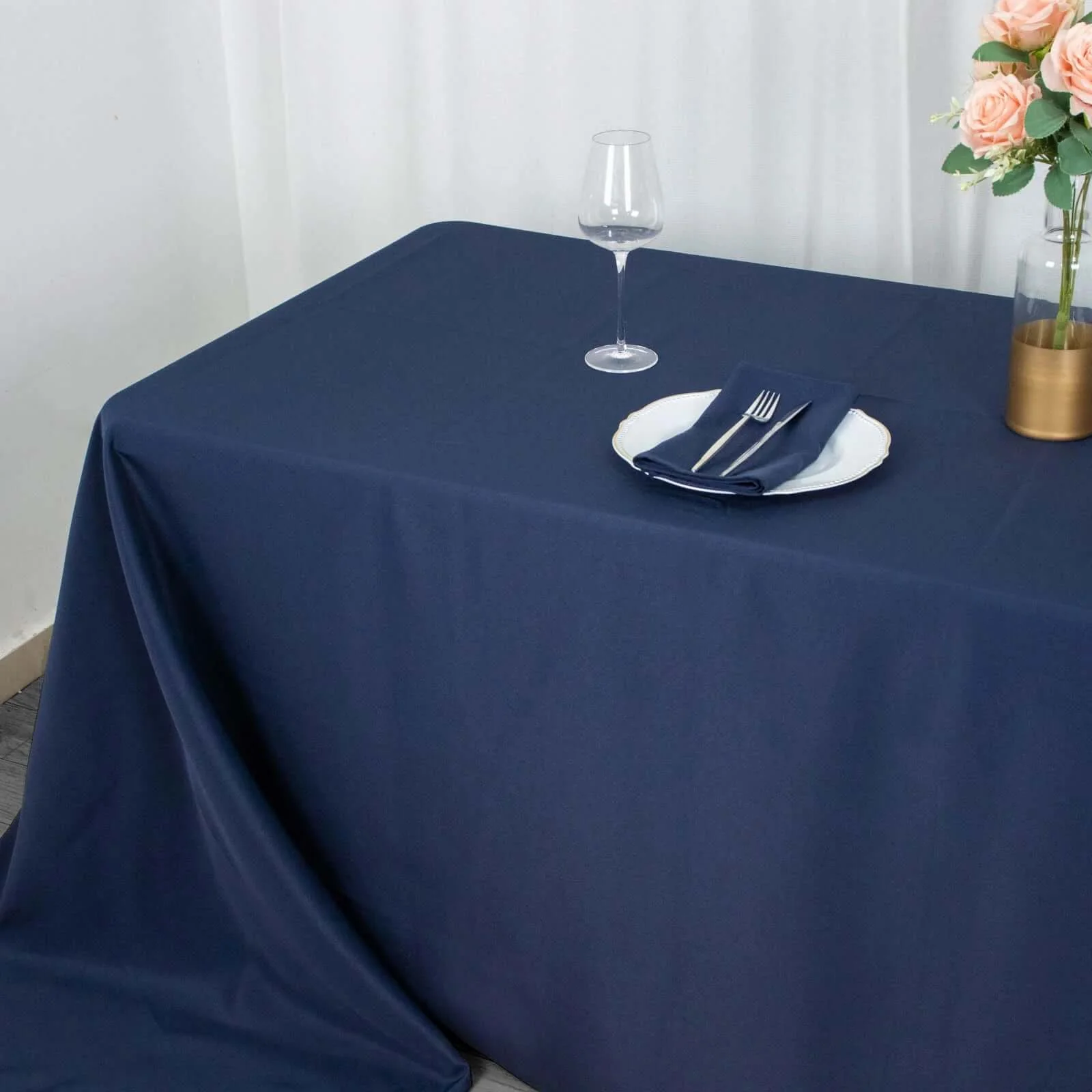 Premium Polyester Rectangle Tablecloth 90"x132" Navy Blue - Seamless 220GSM Wrinkle-Resistant & Durable Fabric - Image 8