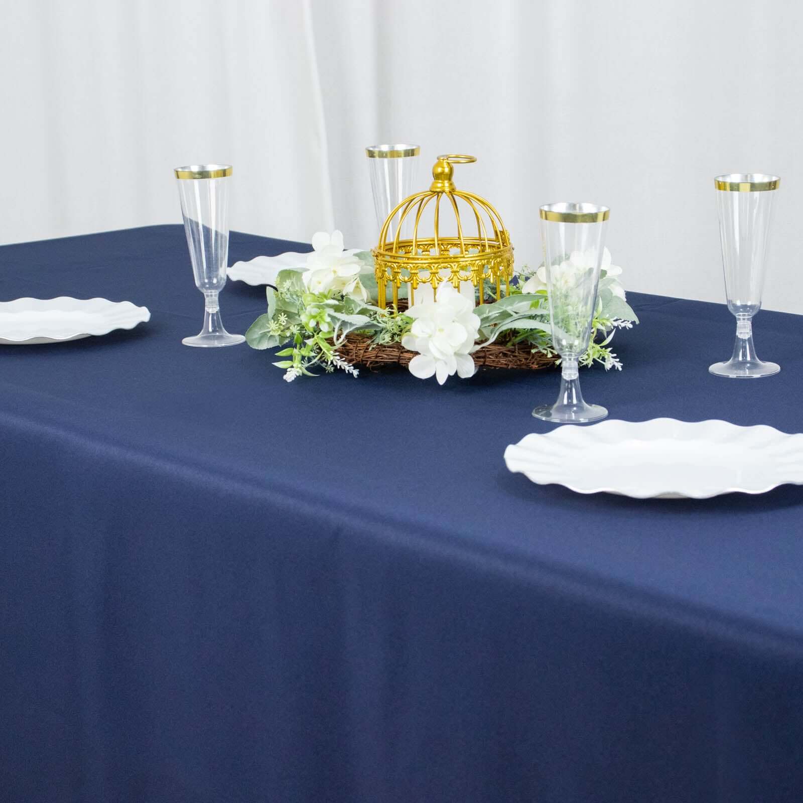 Premium Polyester Rectangle Tablecloth 90"x132" Navy Blue - Seamless 220GSM Wrinkle-Resistant & Durable Fabric - Image 9