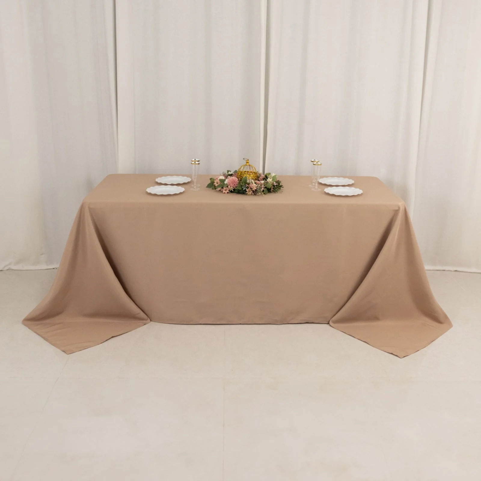 Premium Polyester Rectangle Tablecloth 90"x132" Nude - Seamless 220GSM Wrinkle-Resistant & Durable Fabric - Image 5