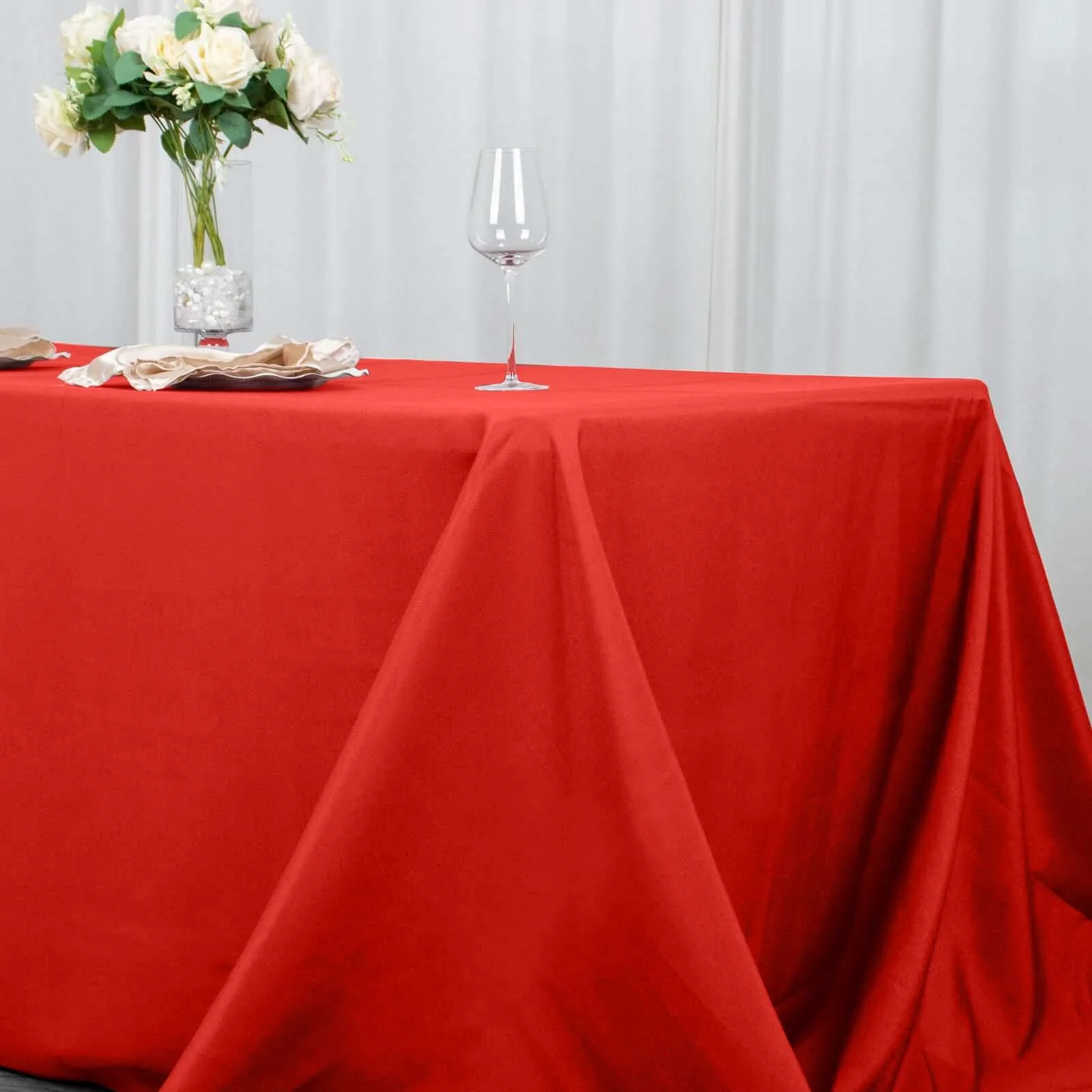 Premium Polyester Rectangle Tablecloth 90"x132" Red - Seamless 220GSM Wrinkle-Resistant & Durable Fabric - Image 2