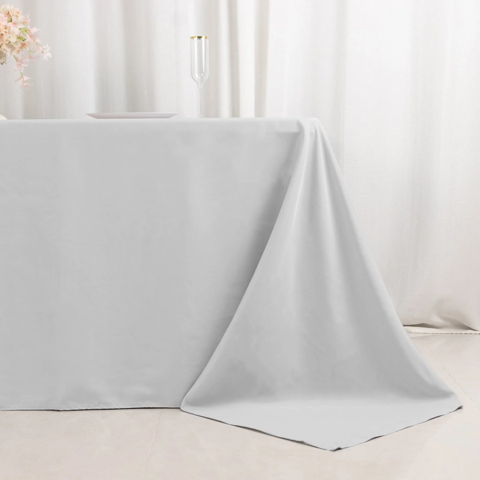 Premium Polyester Rectangle Tablecloth 90"x132" Silver - Seamless 220GSM Wrinkle-Resistant & Durable Fabric - Image 2