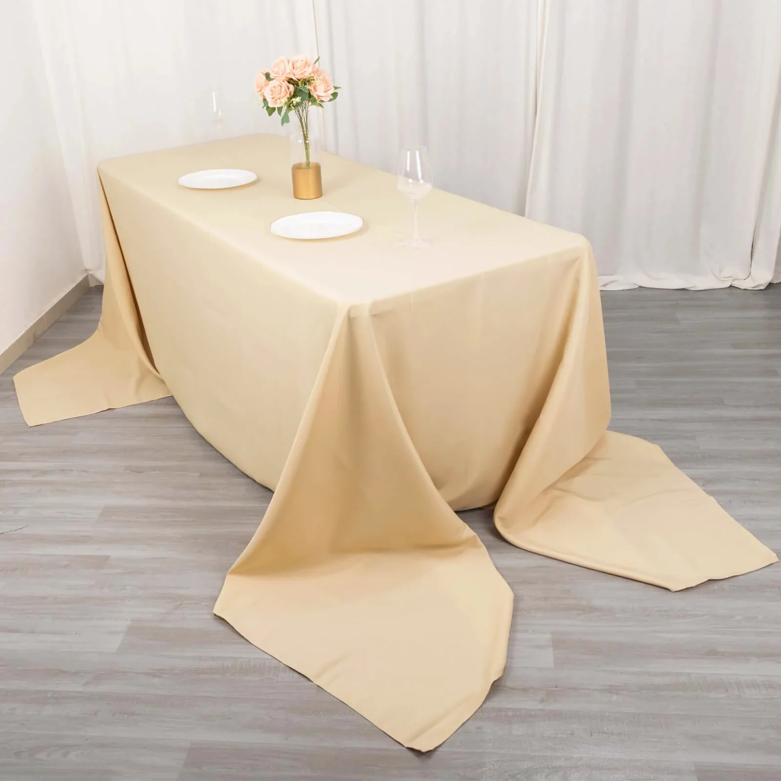 Premium Polyester Rectangle Tablecloth 90"x156" Beige - Seamless 220GSM Wrinkle-Resistant & Durable Finish - Image 2