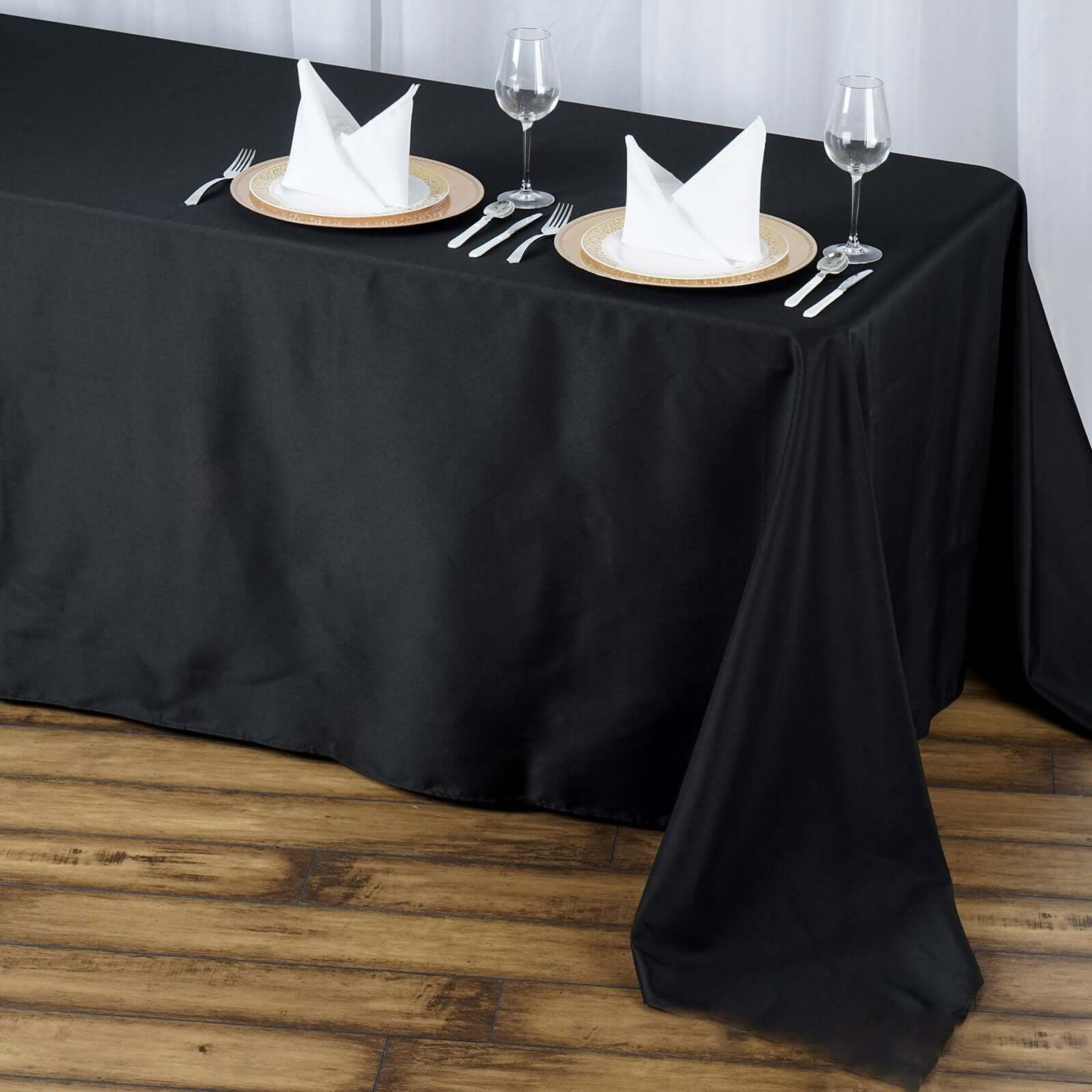 Premium Polyester Rectangle Tablecloth 90"x156" Black - Seamless 220GSM Wrinkle-Resistant & Durable Finish - Image 6