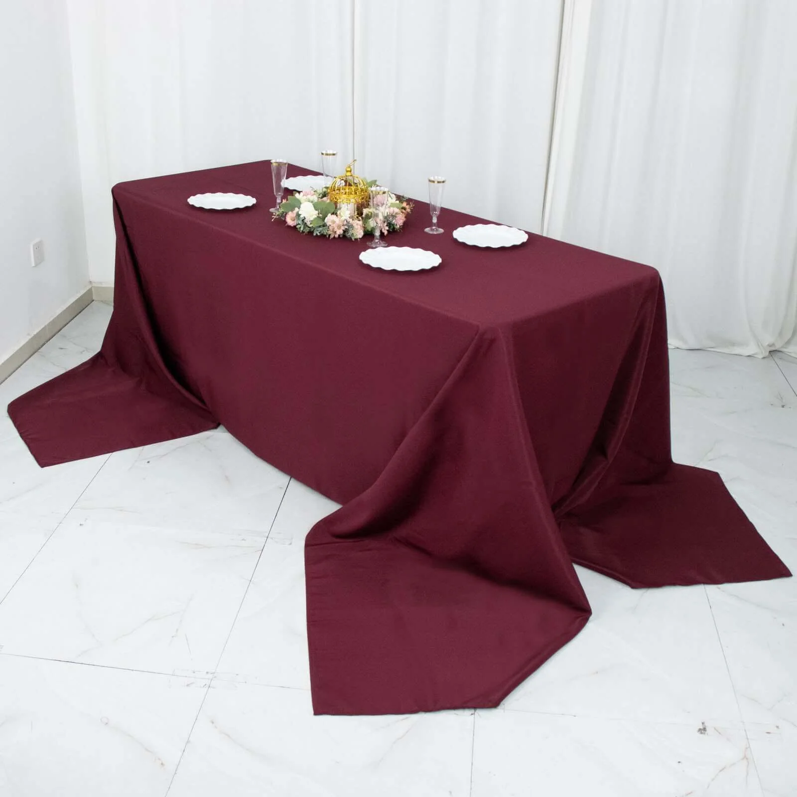 Premium Polyester Rectangle Tablecloth 90"x156" Burgundy - Seamless 220GSM Wrinkle-Resistant & Durable Finish - Image 2