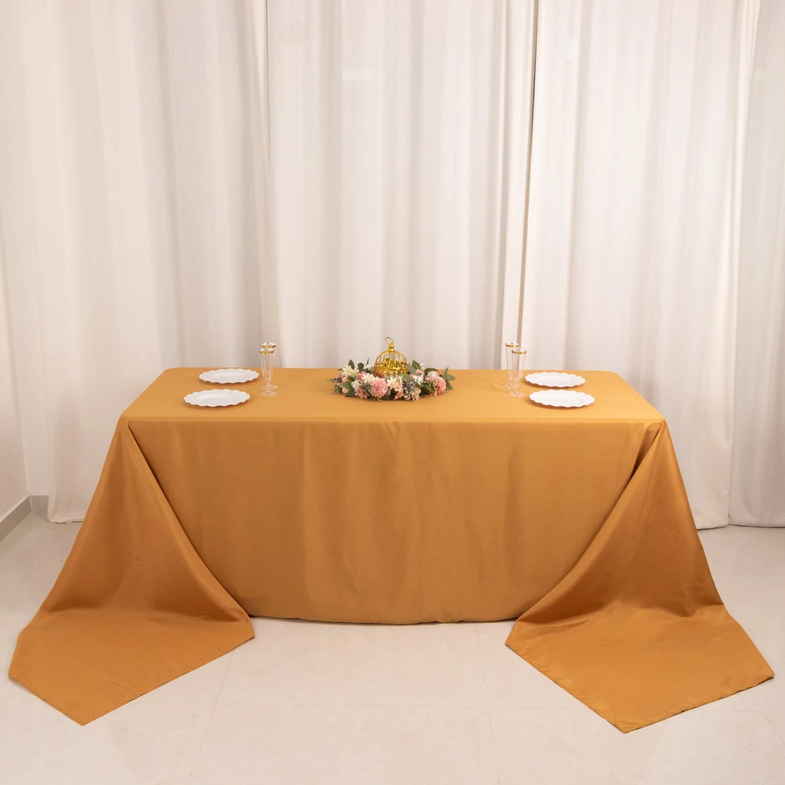 Premium Polyester Rectangle Tablecloth 90"x156" Gold - Seamless 220GSM Wrinkle-Resistant & Durable Finish - Image 6