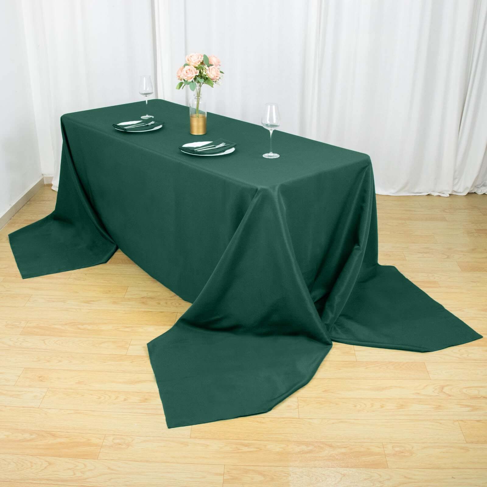 Premium Polyester Rectangle Tablecloth 90"x156" Hunter Emerald Green - Seamless 220GSM Wrinkle-Resistant & Durable Finish - Image 3