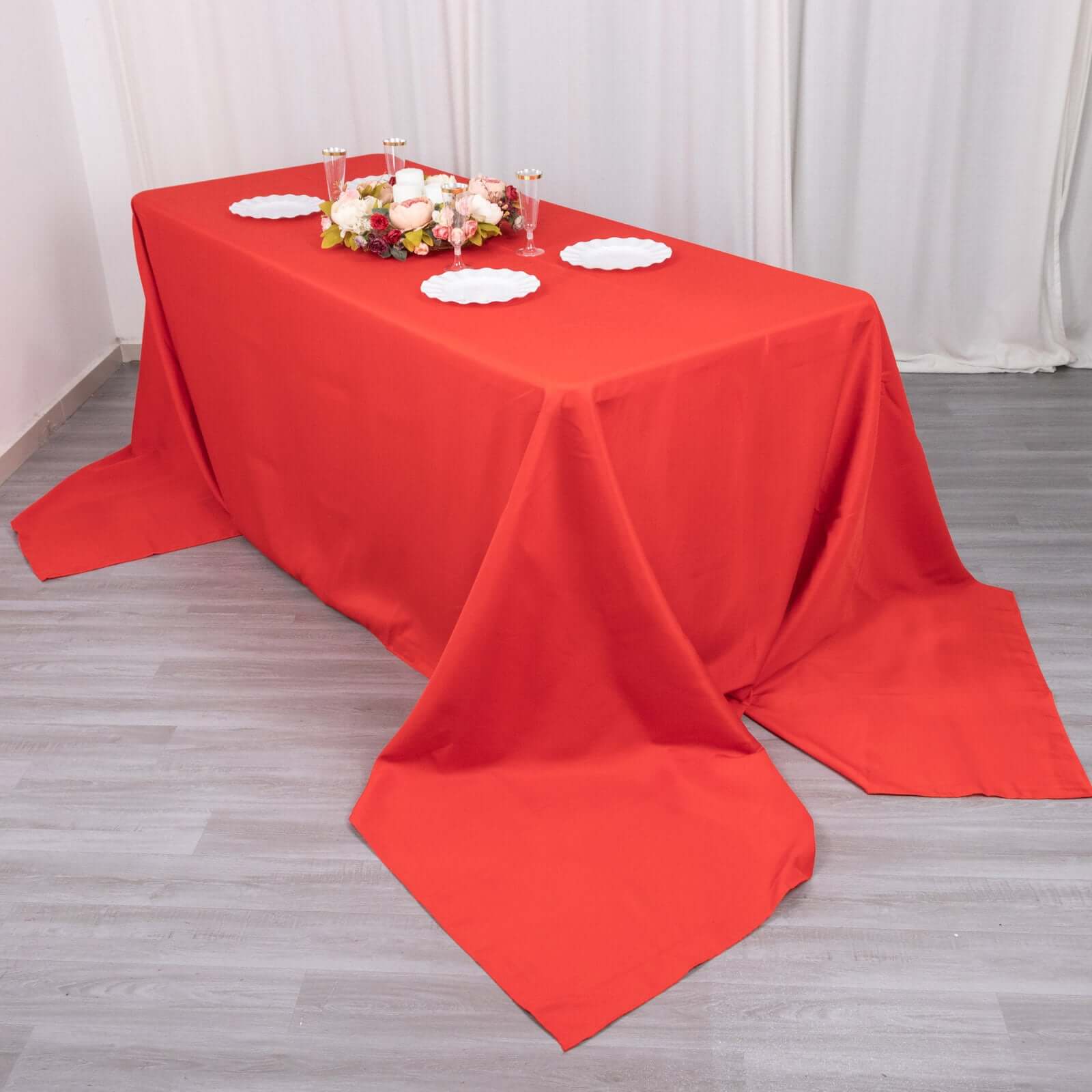 Premium Polyester Rectangle Tablecloth 90"x156" Red - Seamless 220GSM Wrinkle-Resistant & Durable Finish - Image 3